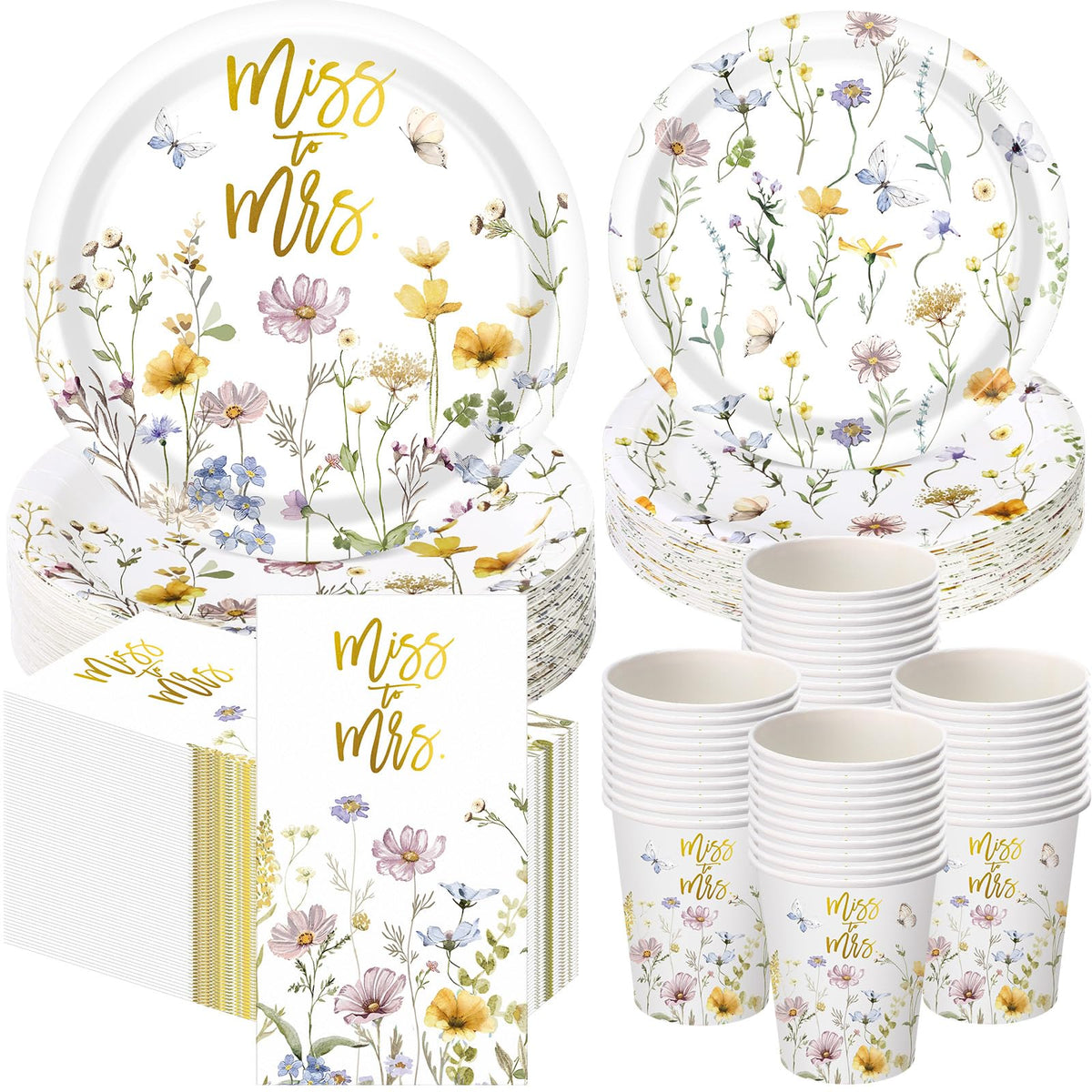 Funnymoom 250 Pcs Miss to Mrs Wildflower Party Decorations Floral Wedd ...