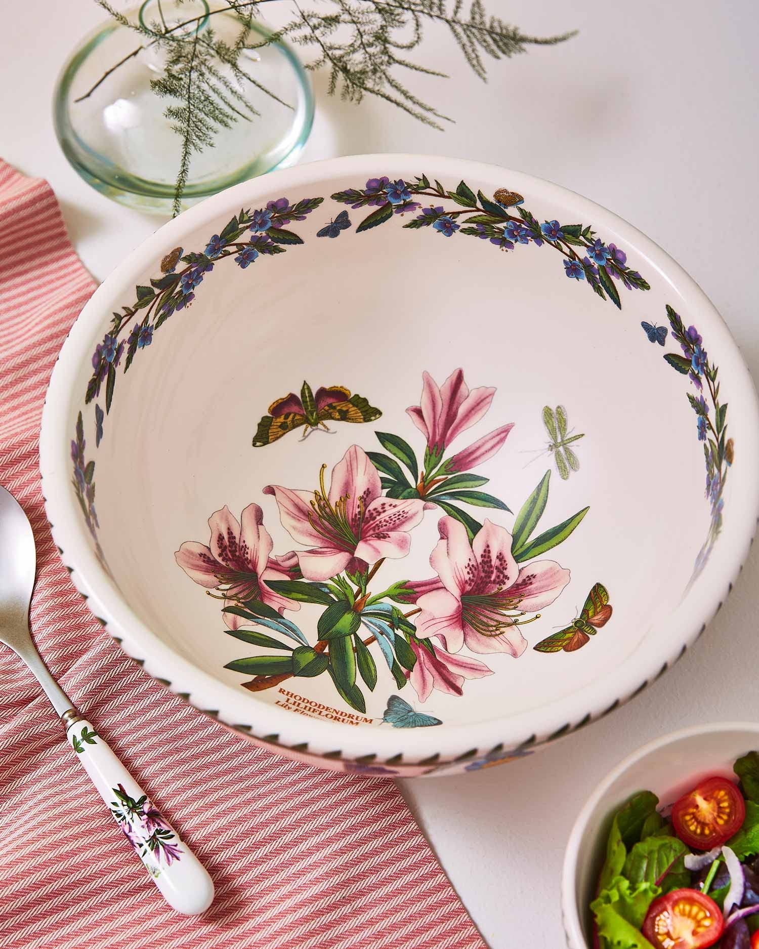Portmeirion Botanic Garden 11'' Salad Bowl | Azalea Motif | Fine Earthenware | Chip Resistant Glaze | Dishwasher, Microwave, Fre