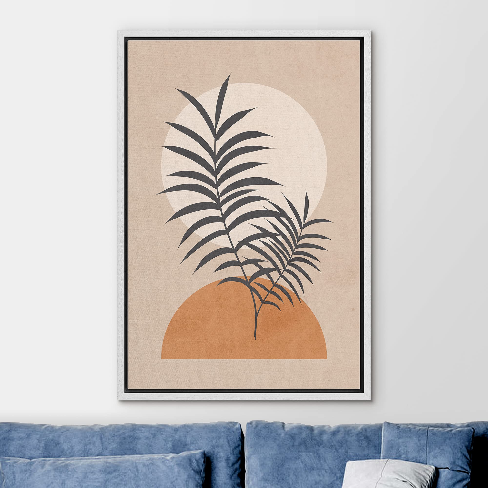 Ashbrook Framed Canvas Print Wall Art Mid-Century Palms On Orange & White Polygons Floral Botanical Illustrations Modern Bohemia
