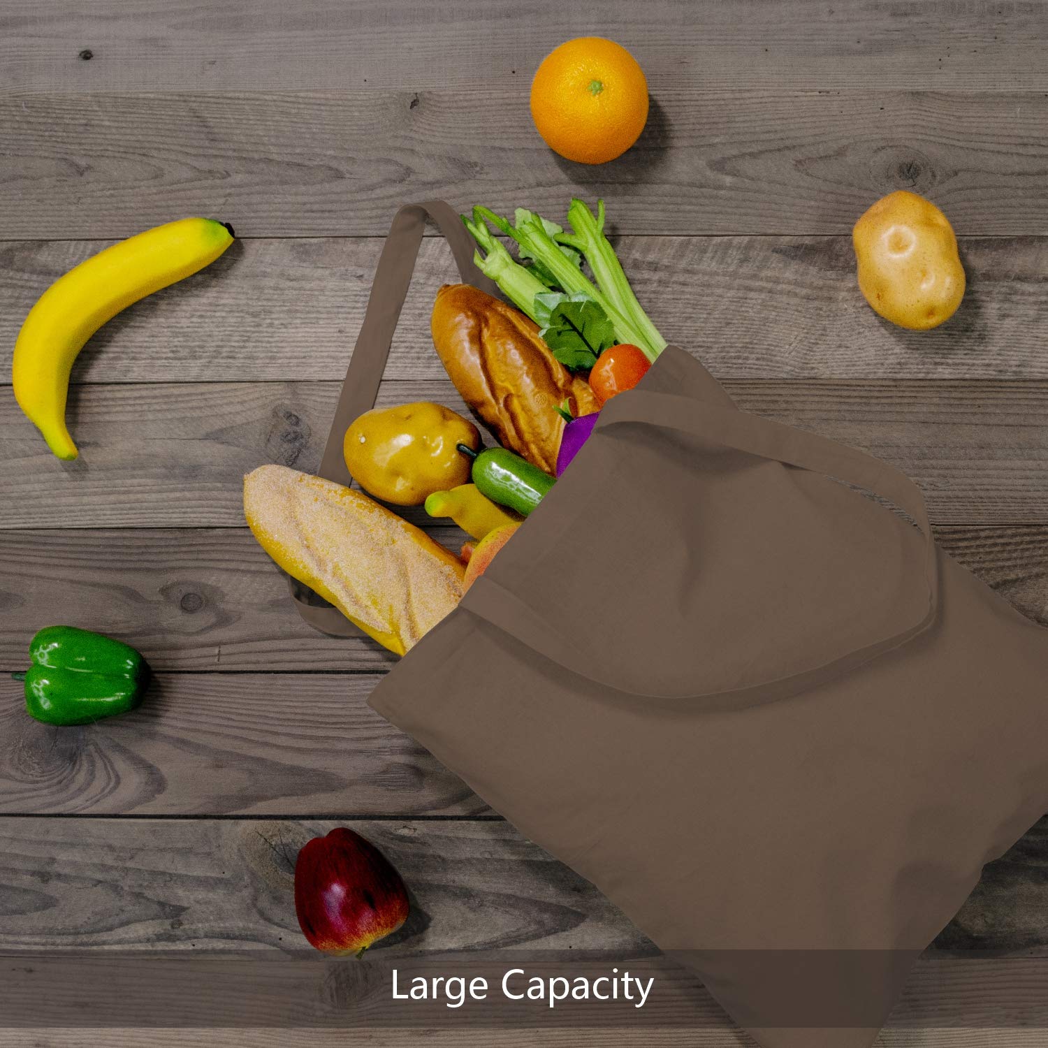 Topdesign 24-Pack Economical 16''X15'' Brown Cotton Tote Bag, Lightweight Medium Reusable Grocery Shopping Cloth Bags, Suitable