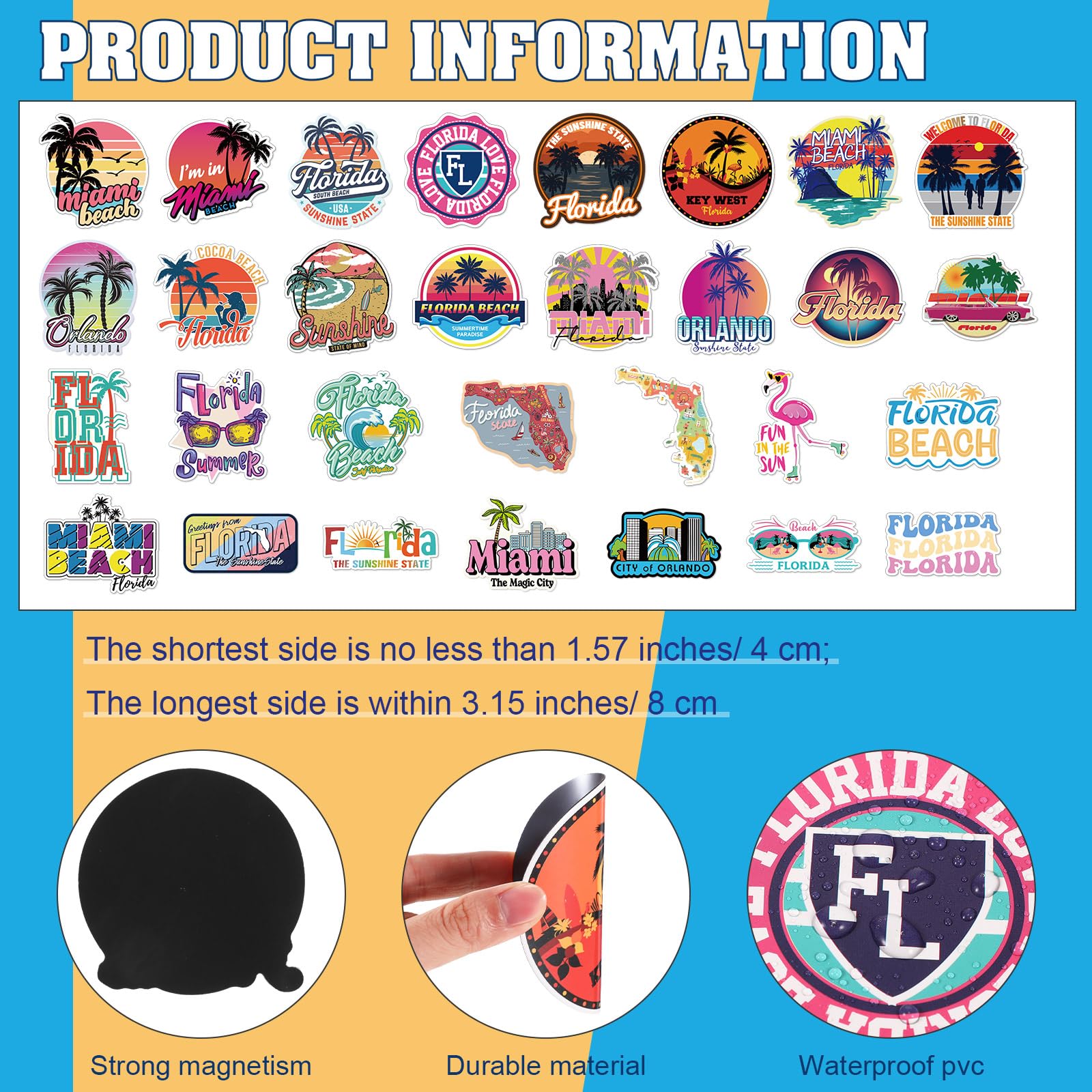 Konohan 30 Pcs Florida Souvenirs Gifts Florida Magnet for Refrigerator City Magnetic Refrigerator Stickers for Home Decoration