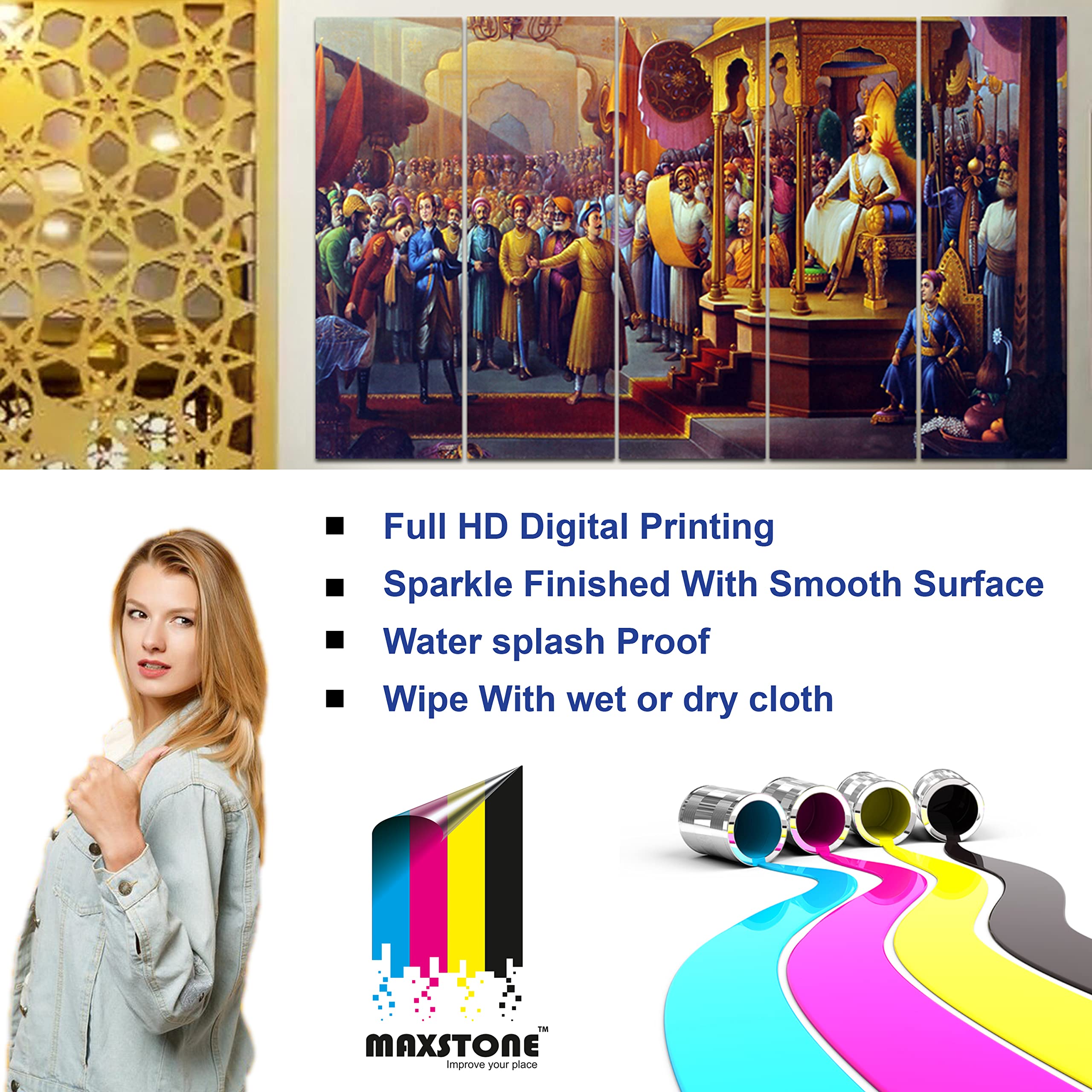 Maxstone Chattrapati Shivaji Maharaj Religious Wall Painting (30x50 Inch) Set Of -5 Big Size Wall Painting