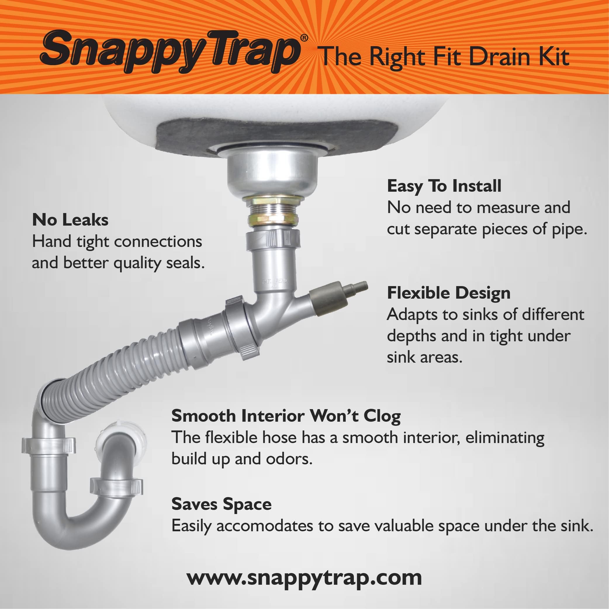 Snappy Trap 1 1/2 Drain Kit For Single Kitchen Sinks, Bar Sinks And Laundry Sinks