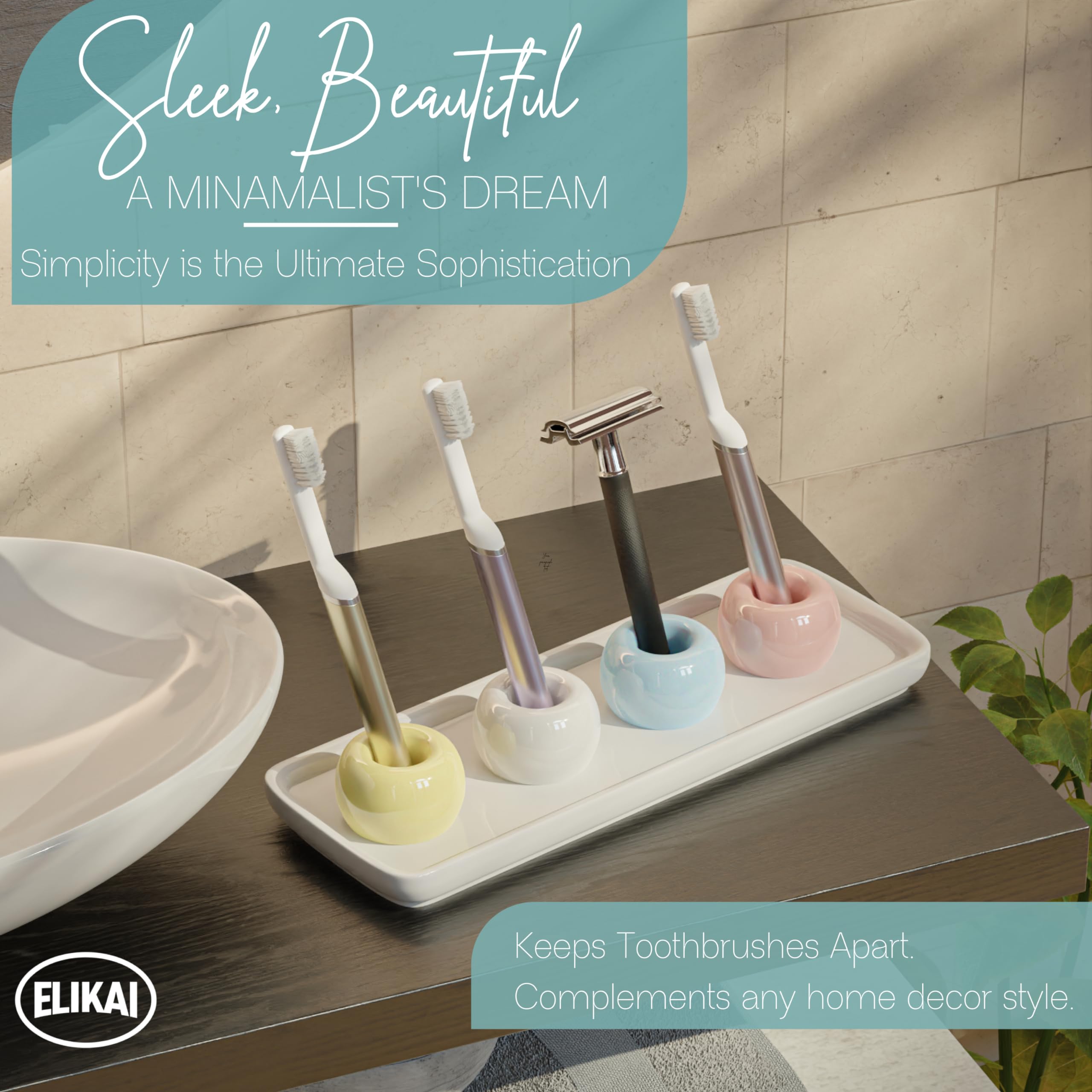 Small Toothbrush Holder For Bathrooms With Tray, Toothbrush Stand With Tooth Brushing Holder, Ceramic Toothbrush Holder For Bath