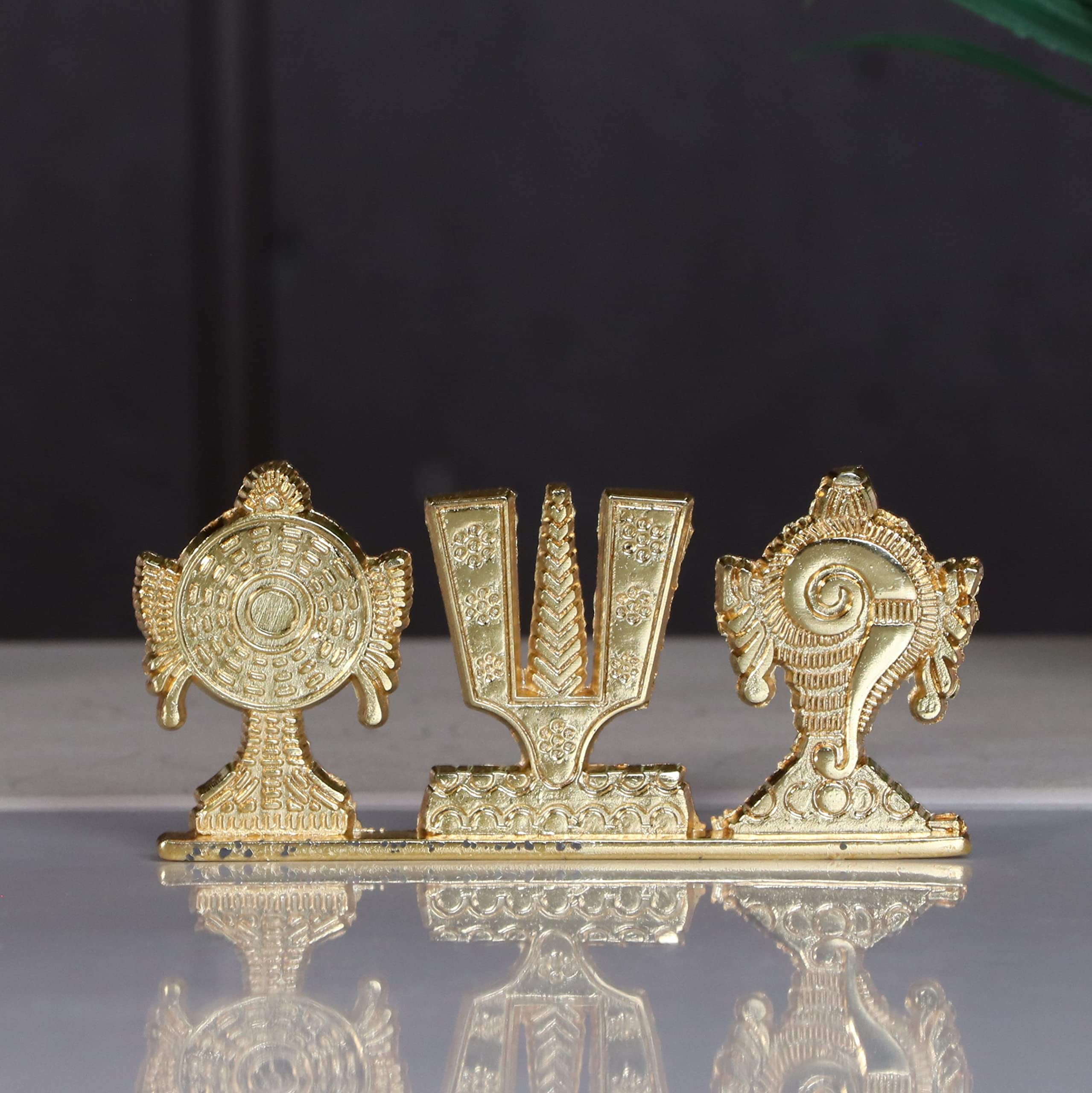 Kridaykraft Tirupati Balaji Symbol Stand Shankh Chakra Namah Gold Plating Antique Decorative For Car Dashboard Home & Office Tab