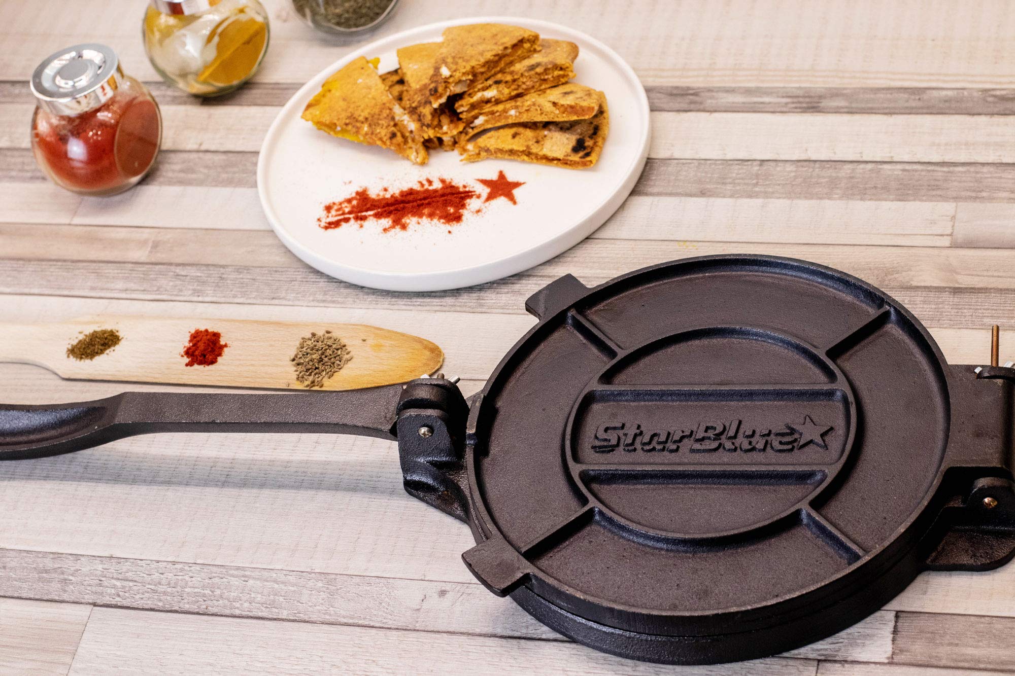 10 Inch Cast Iron Tortilla Press By Starblue With Free 100 Pieces Oil Paper And Recipes E-Book - Tool To Make Indian Style Chapa