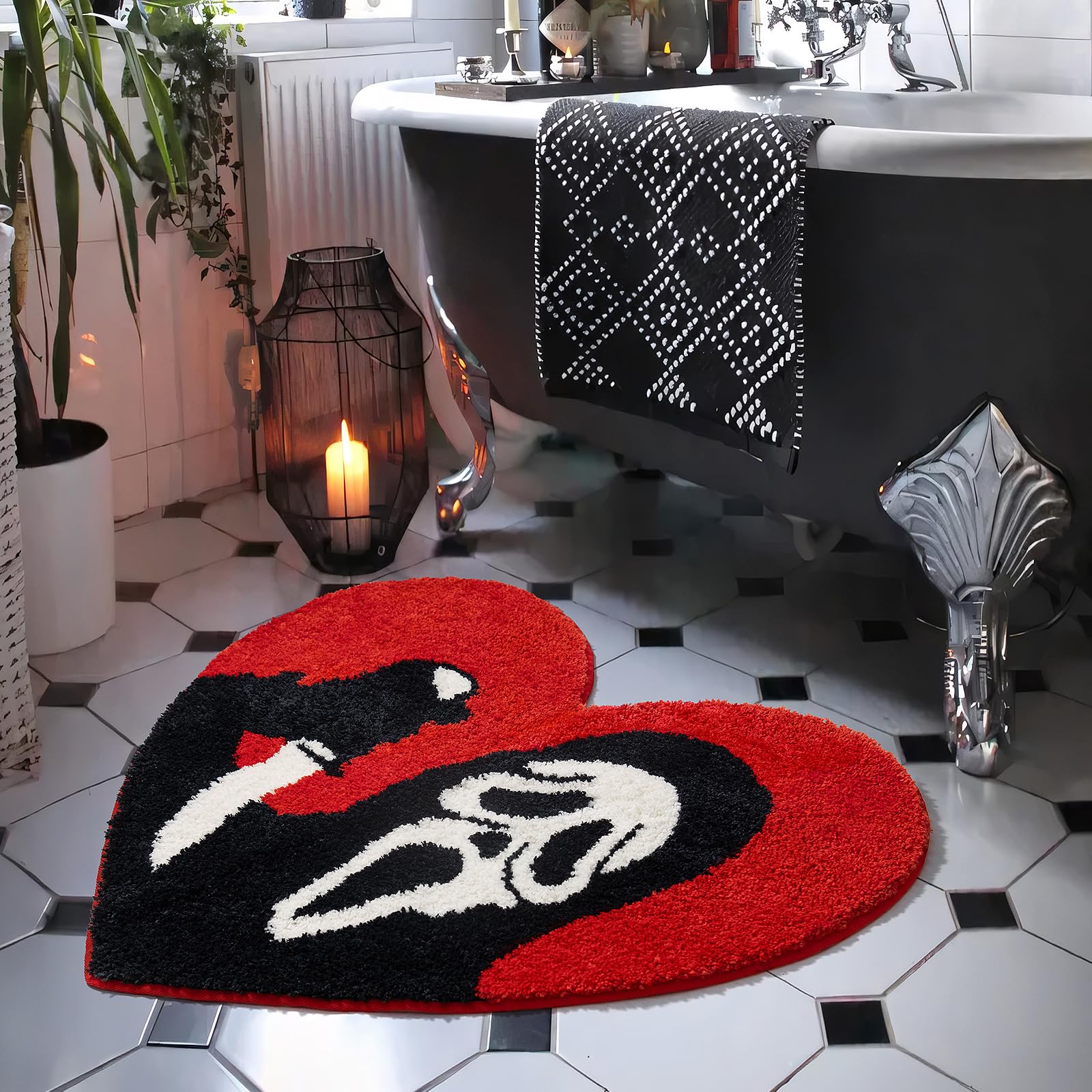 Tanvill Halloween Bathroom Rugs Black Red Bath Mat Non Slip, 28   X33    Funny Skull Bath Rugs Washable Absorbent Gothic Decor S