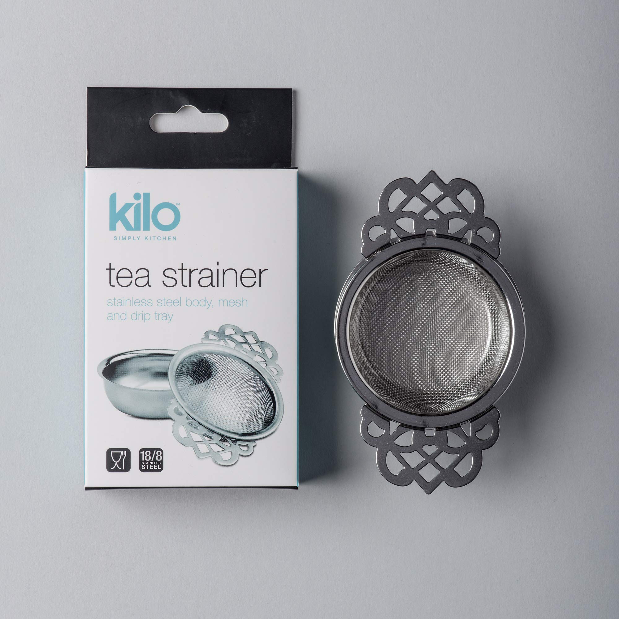 Kilo D13 Stainless Steel Double Arm Strainer With Drip Collector For Loose Leaf Teas