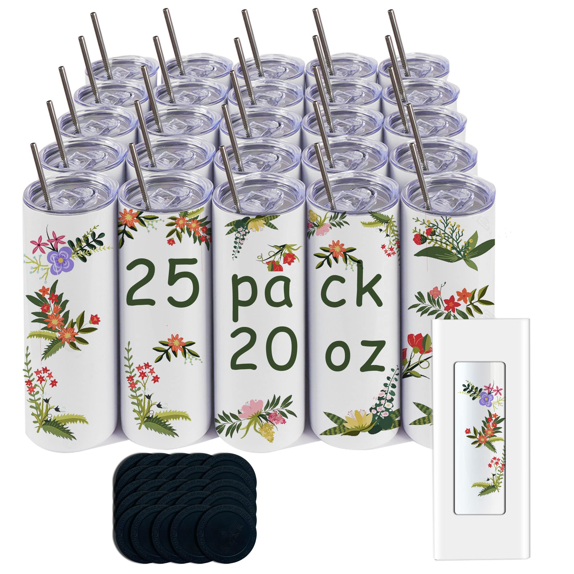 25pack sublimation straight tumbler bluk double wall stainless steel vacuum cup with metal straw and silding lid wholesale (whit
