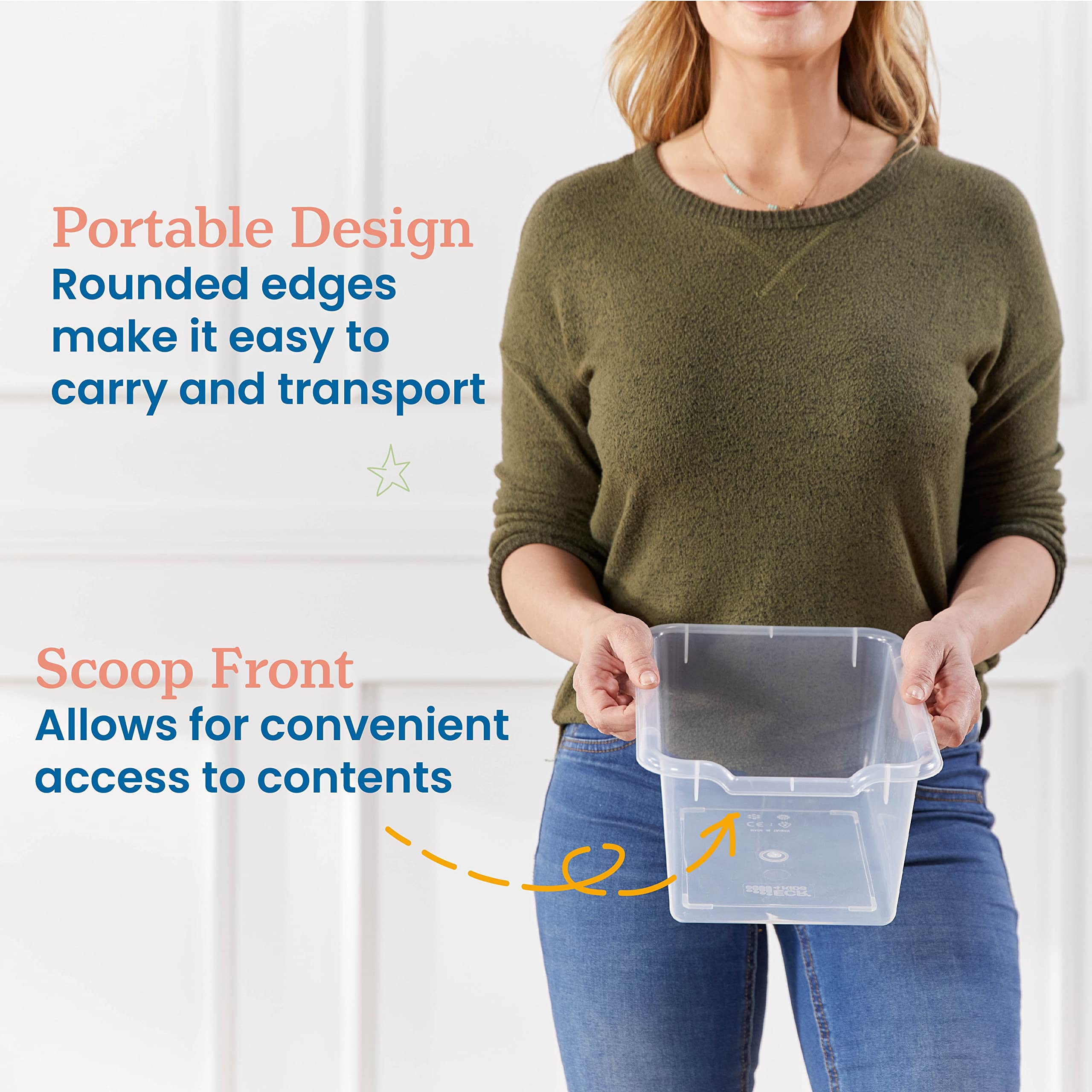 Ecr4Kids Scoop Front Storage Bins, Multipurpose Organization, Clear, 10-Piece