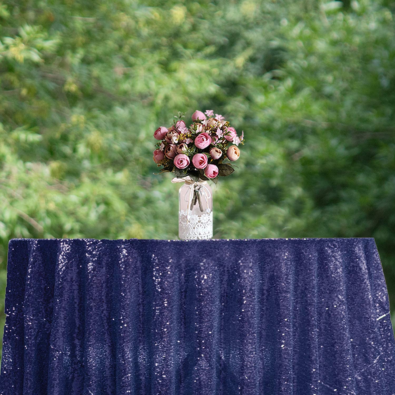 Jyflzq Navy Blue Sequin Tablecloth 108 Round Sparkly Drape Table Cloths Table Cover Overlay For Wedding Birthday Party Baby Brid
