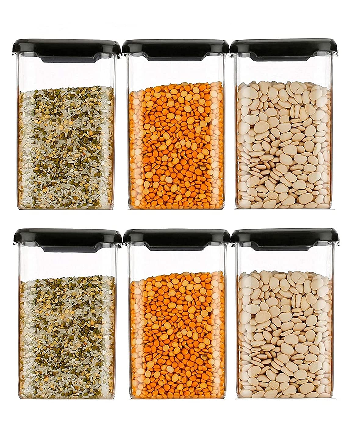 Kbs Easy Flow Cereal Dispenser Storage Jar, Idle For Kitchen Storage Box Lid Food Rice Pasta Pulses Container, Square Container