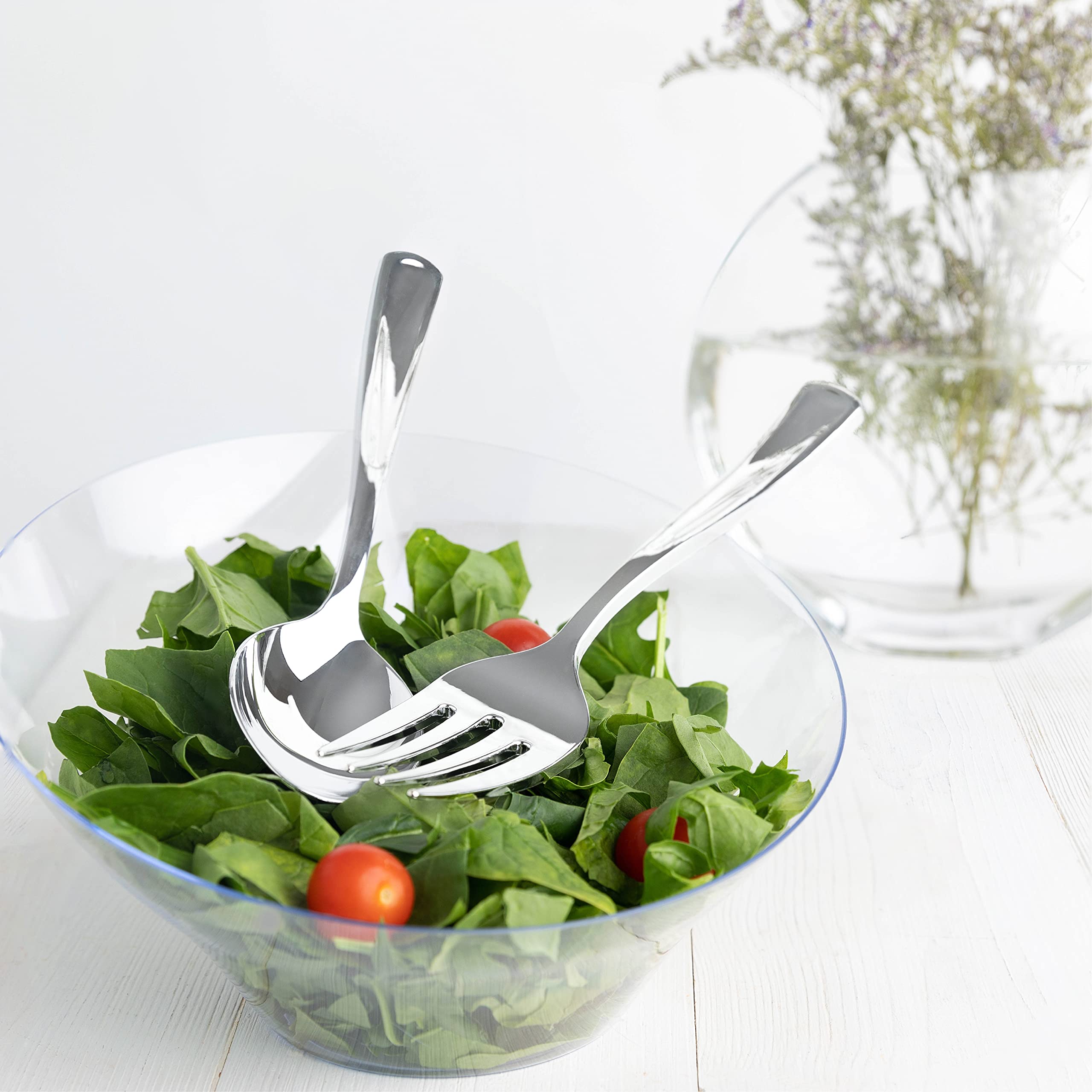 Plasticpro Disposable Plastic Silver Serving Utensils 6 Serving Forks & 6 Serving Spoons Durable Heavy Duty Premium Serving Uten