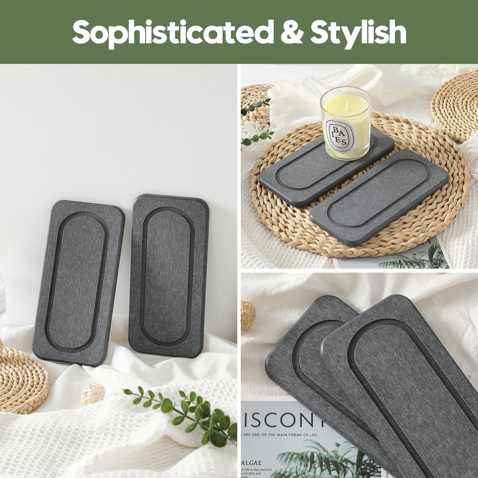 Homdiva 2Pack Diatomite Stone Coasters Water Absorbing Sink Tray For Kitchen & Bathroom Counter, Quick Dry Soap Dish Vanity Cadd