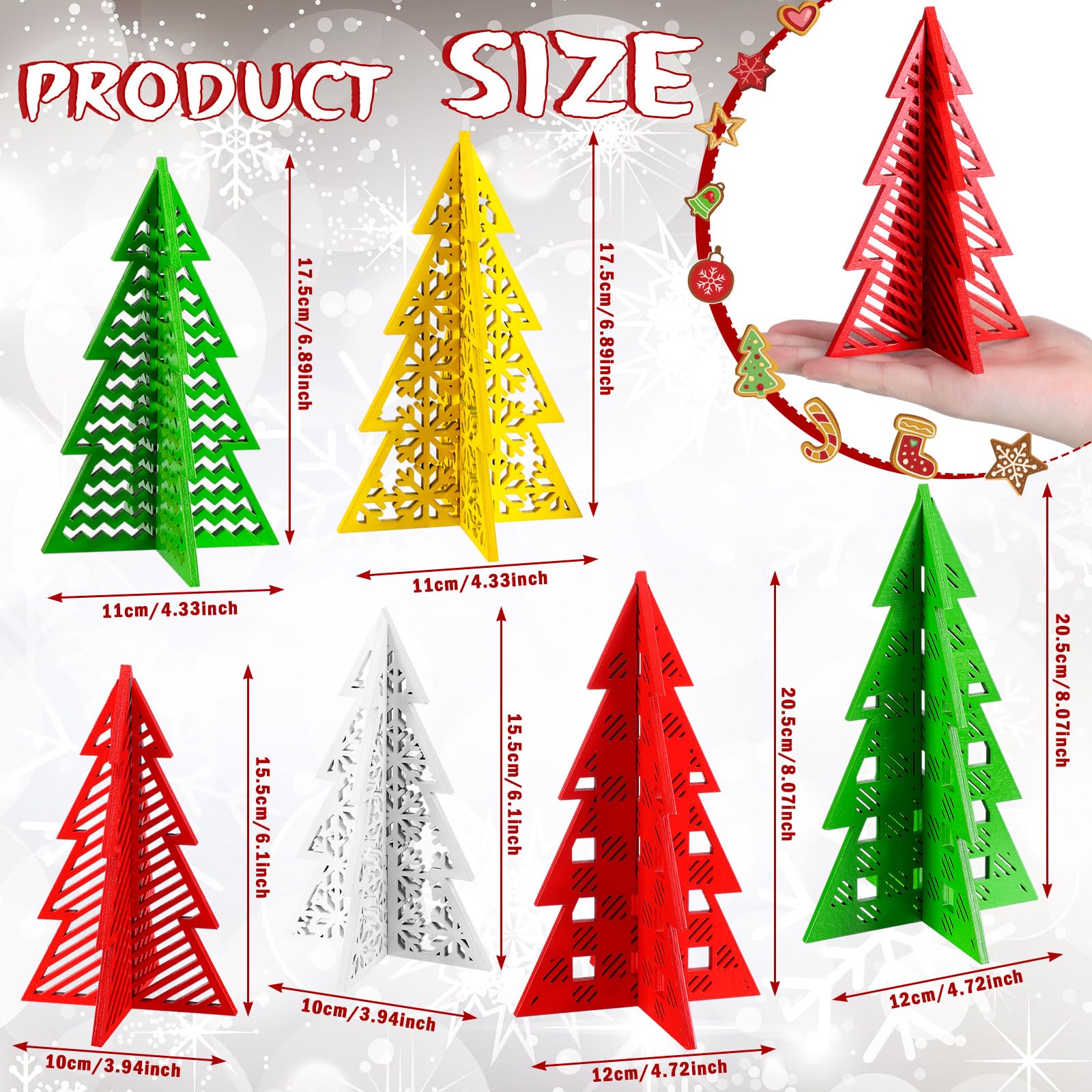 Maitys 12 Pcs Christmas Decoration 4 Sizes Wooden Tree Tabletop Decoration Merry Christmas 3D Sign Green Red Freestanding Engrav