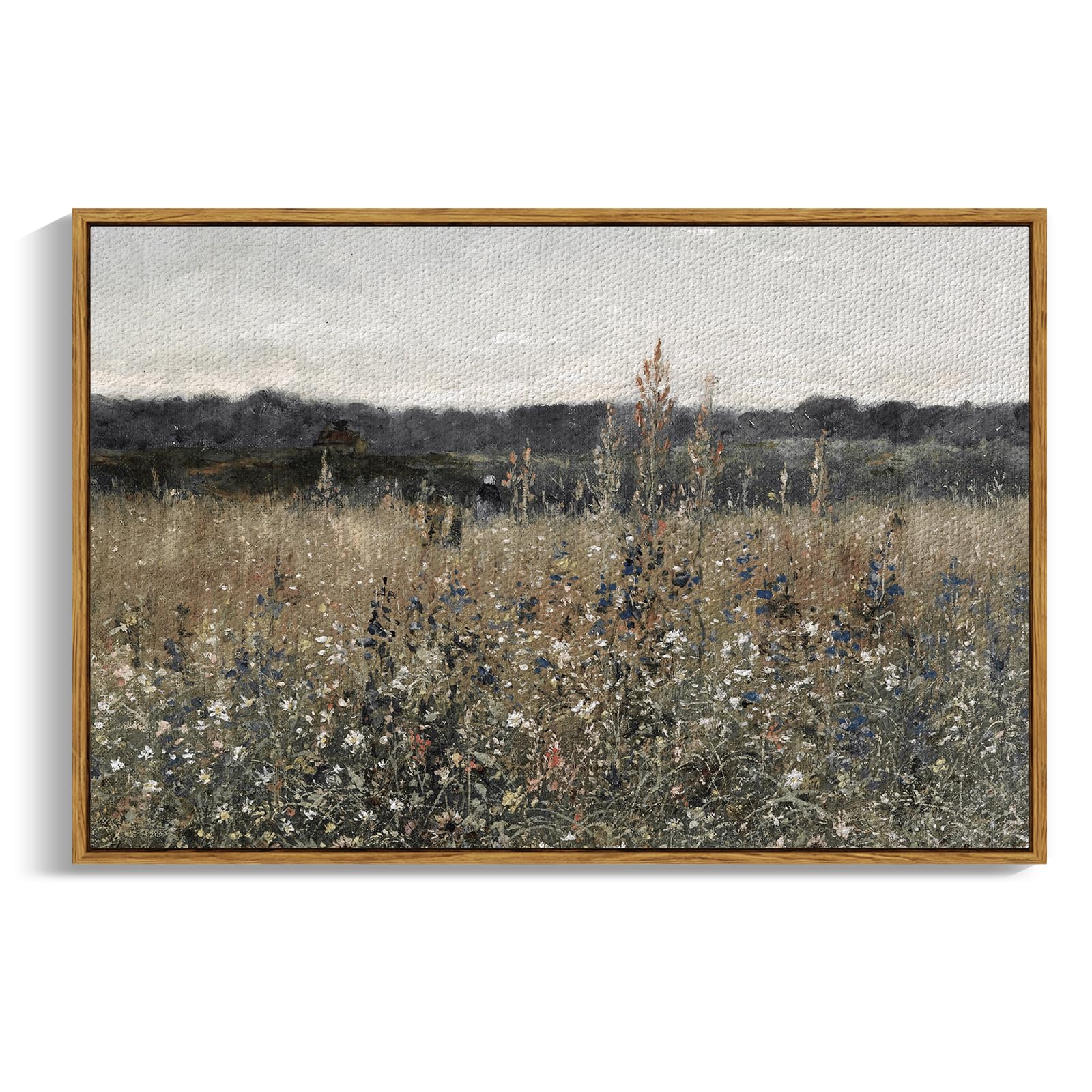 Insimsea Framed Canvas Wall Art Vintage Decor, Landscape Wall Art, Meadow With Flowers Art Decor, Modern Farmhouse Decor, Cottag