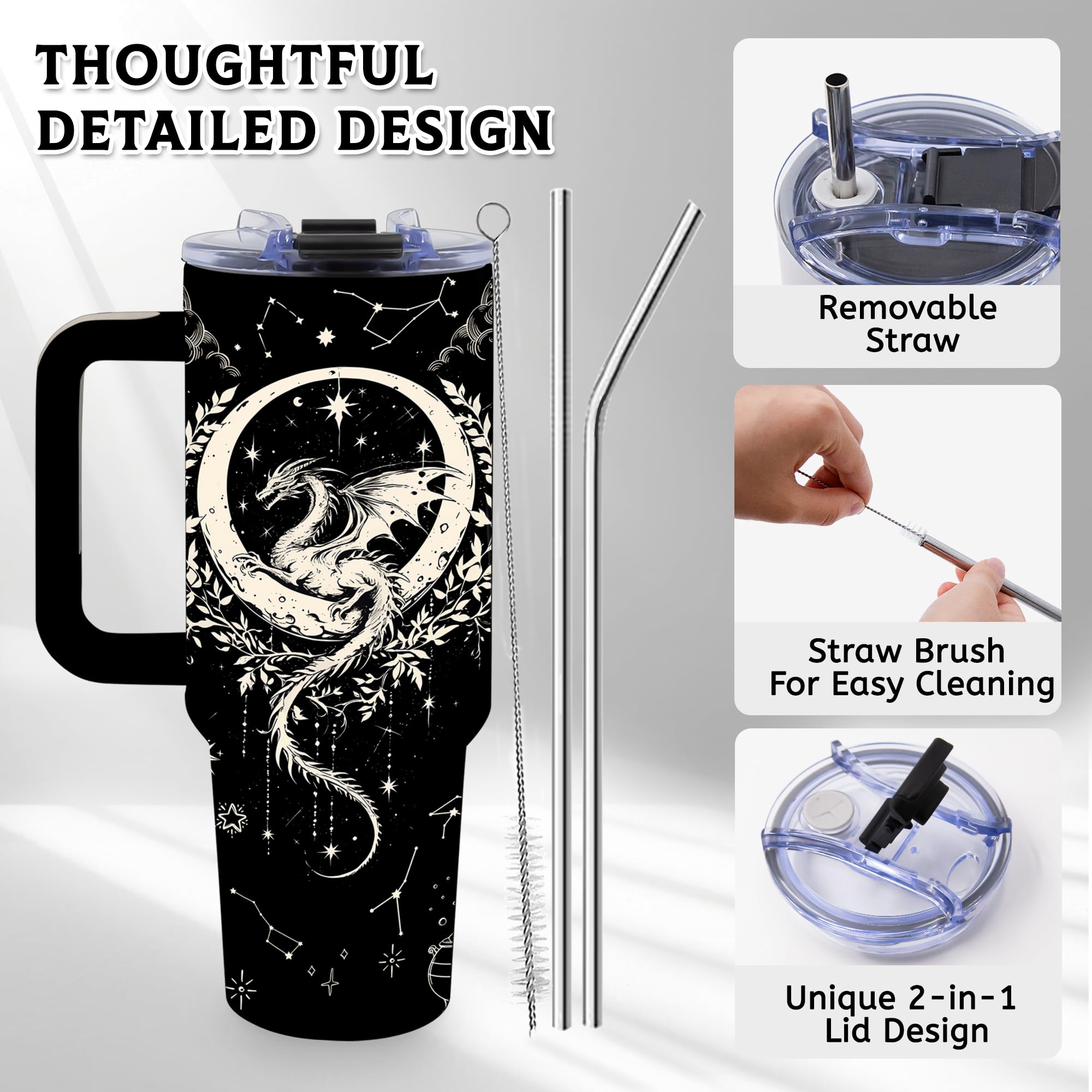 TNASURHUS Dragon Gifts for Men Women, 40oz Tumbler with Handle for Dad Husband Boyfriend, Dragon Lover Gift for Birthday Christm