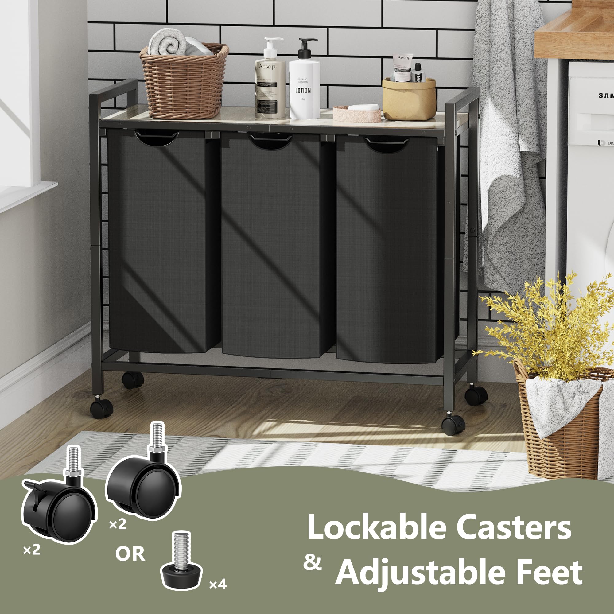 Homedawn Laundry Hamper, Laundry Basket, Laundry Sorter With 2 Pull-Out And Removable Bags, Shelf, Laundry Room Storage With Tab