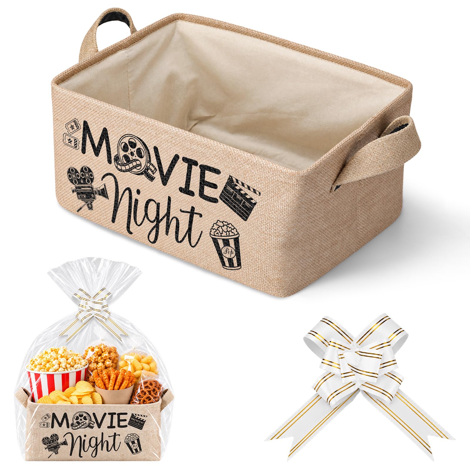 DERTE Movie Night Gift Basket Snack Trays with Handles Gift Bag Pull Bow