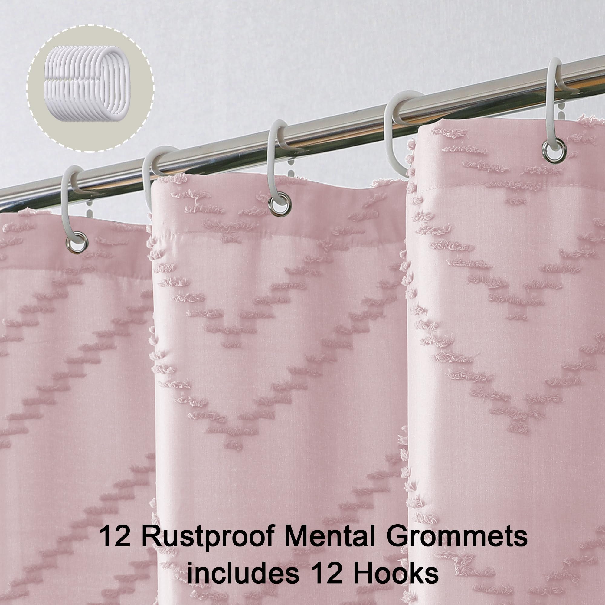 Chyhomenyc Chevron Extra Long Blush Pink Boho Shower Curtain Set 72X96 Inches, Fabric Shower Curtain Modern Farmhouse Chic Textu