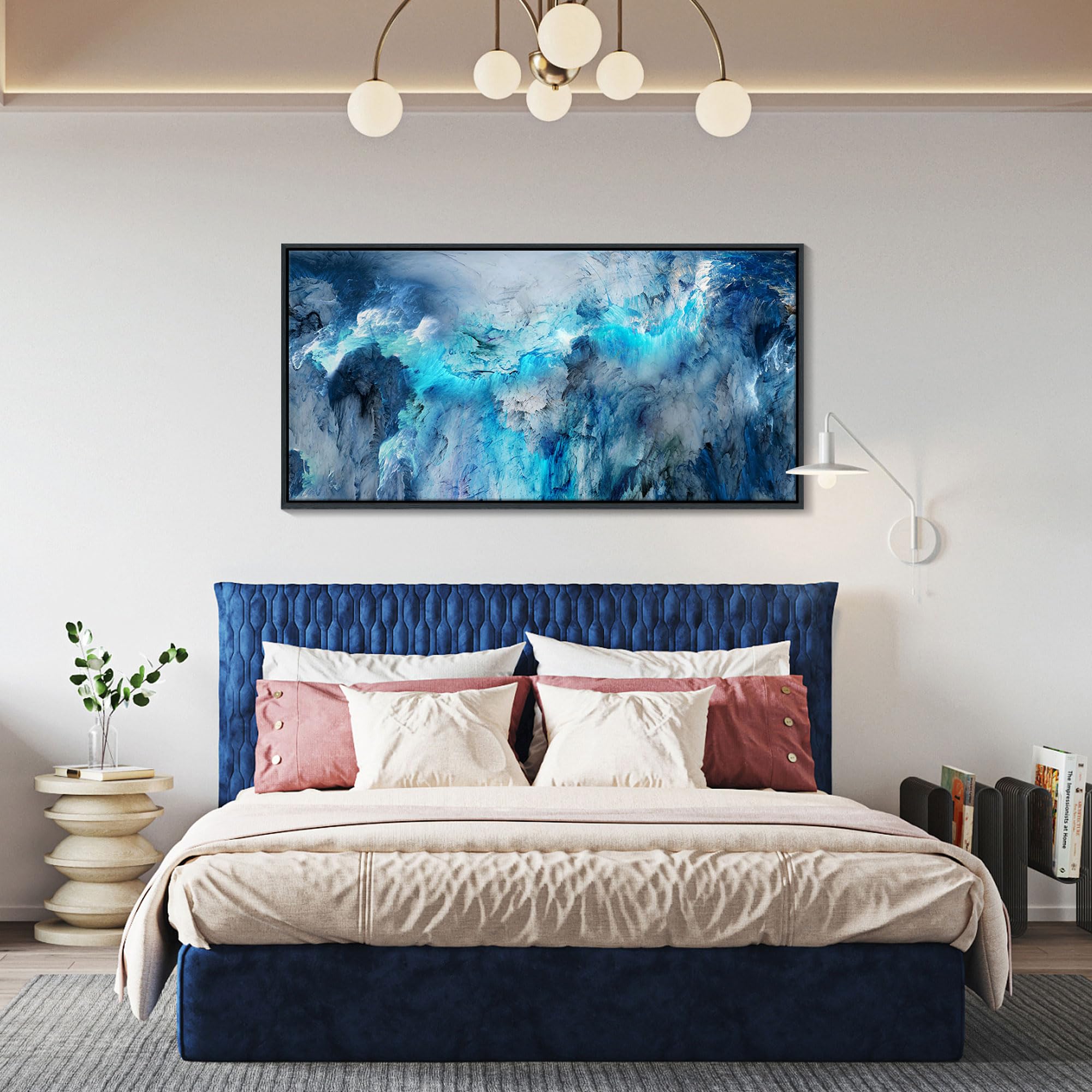 Mofutinpo Large Abstract Canvas Art | Framed Modern Contemporary Wall Decor For Living Room, Bedroom, And Office | Blue Abstract