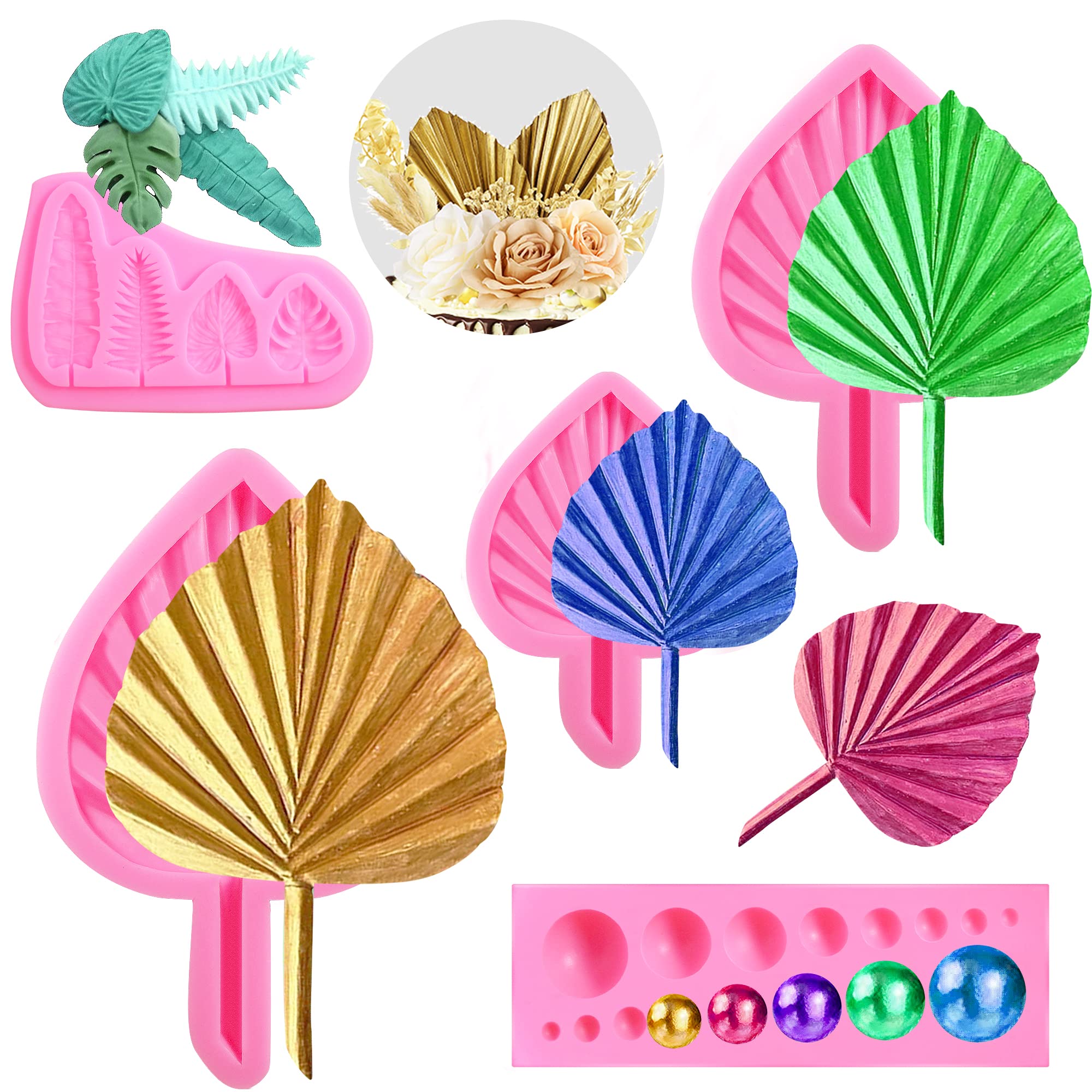 Fan Leaf Silicone Mold Diy 3D Pearl Fondant Mold Flower Fan Palm Boho Leaf Chocolate Molds Semi Sphere Mold Sugar Lollipop Mold