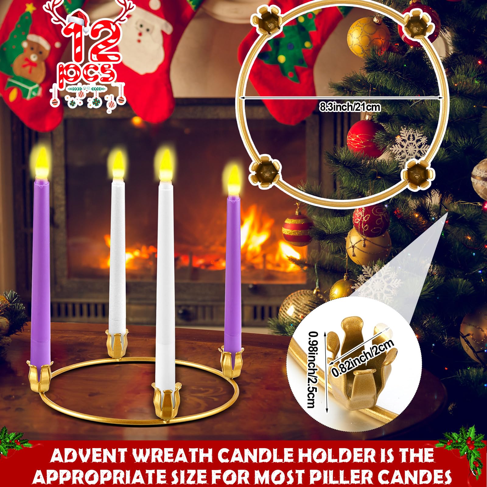 Thyle 12 Pcs Metal Christmas Advent Wreath Rings Bulk Gold Advent Wreath Candle Holder Xmas DIY Taper Candle Rings Table Candela