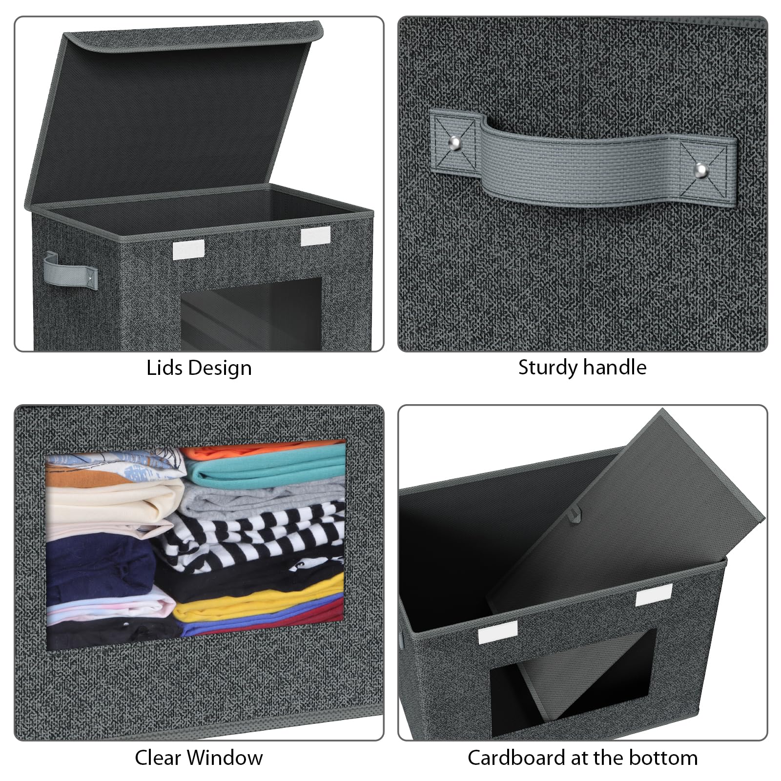 Univivi Fabric Foldable Storage Boxes with Lids [4-Pack] Large Stackable Storage Bins, Closet Organizers and Storage Cube Storag