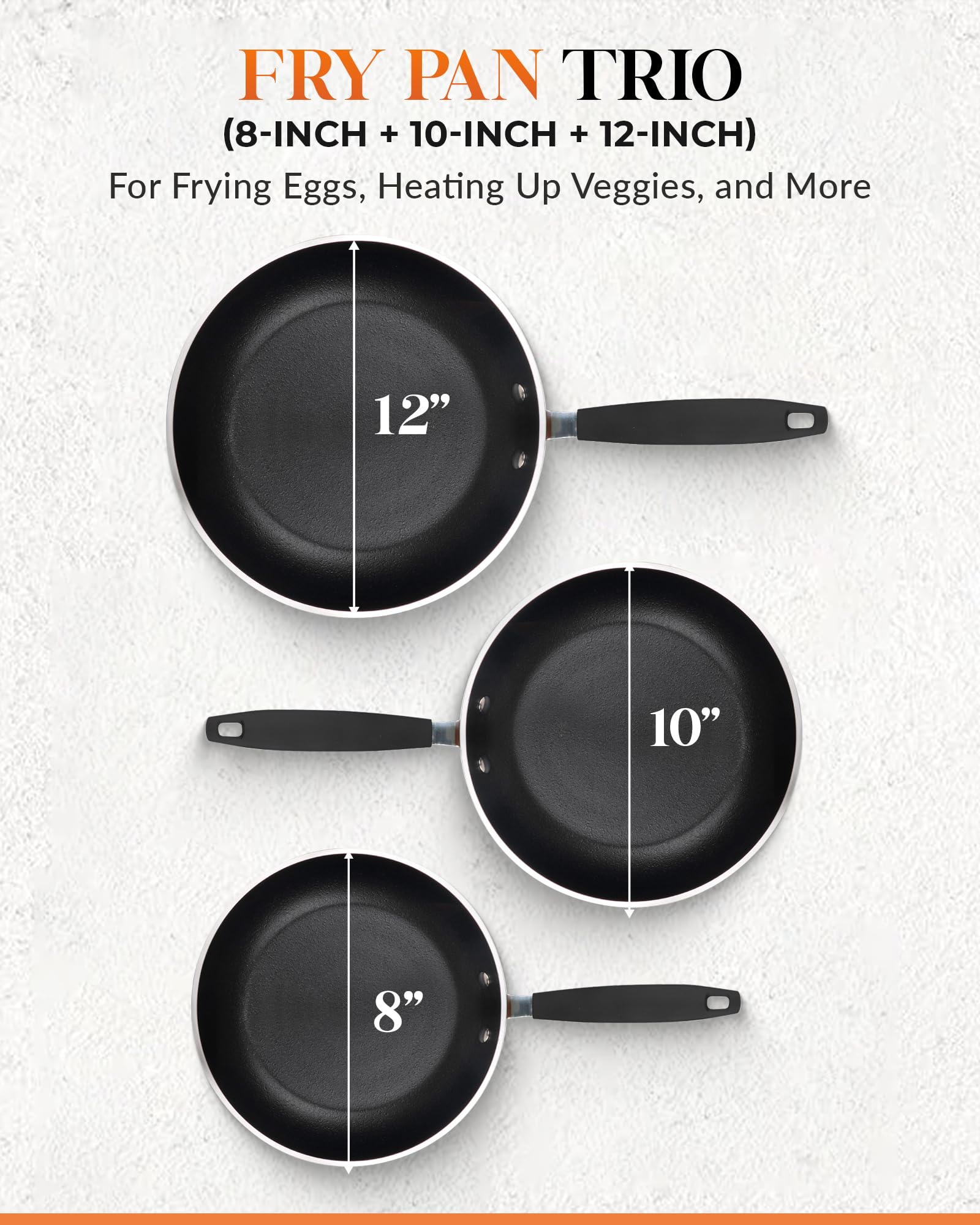 GOTHAM STEEL Copper Cast Frying Pan Set, 3 Piece Nonstick Copper Fry Pans, 8   , 10    & 12    Nonstick Frying Pans, Nonstick Sk