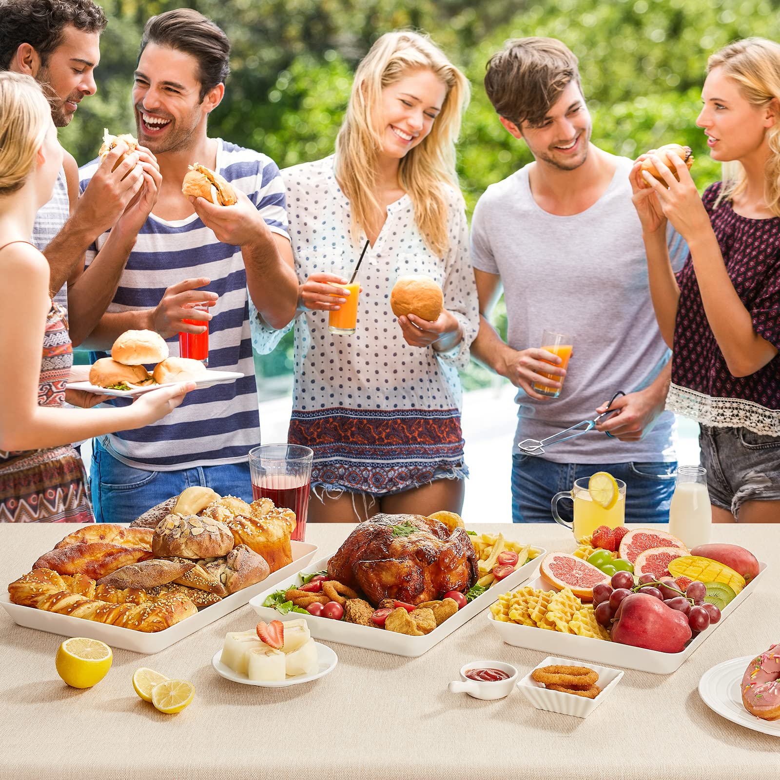 Lifewit Serving Tray Plastic For Party Supplies, 15 '' X 10 '' Platters For Serving Food, 3 Pcs White Reusable Tray For Veggie,