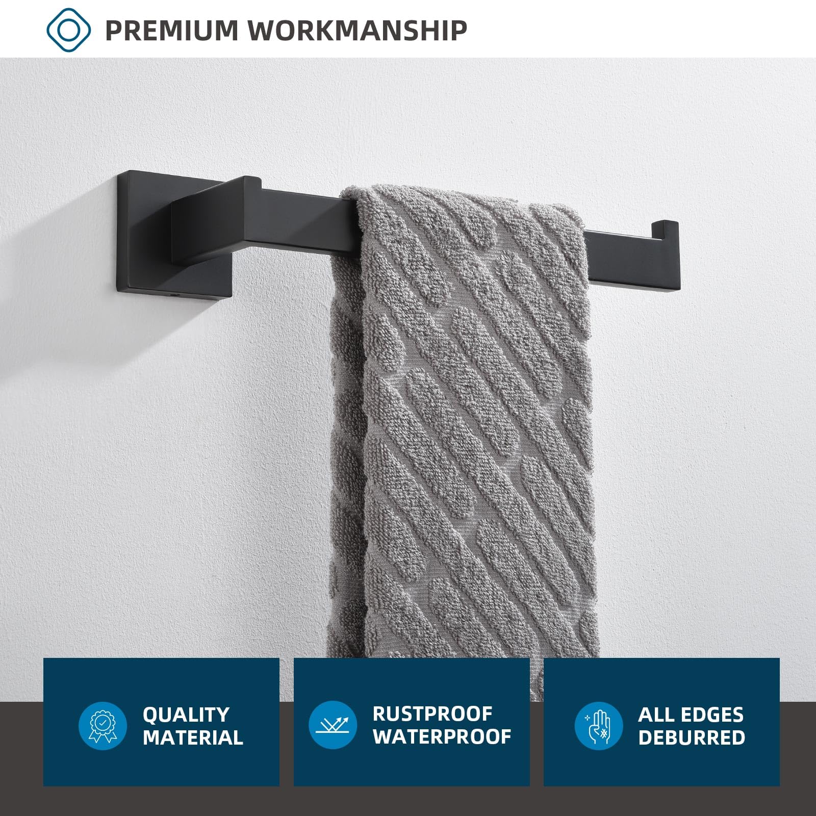 Bathroom Kitchen Towel Holder 10.24''  Angle Simple SUS304 Stainless Steel Hand Towel Rack  Square Towel Bar  Open Arm Towel Hanger  Towel Rod Wall Mount  Matte Black