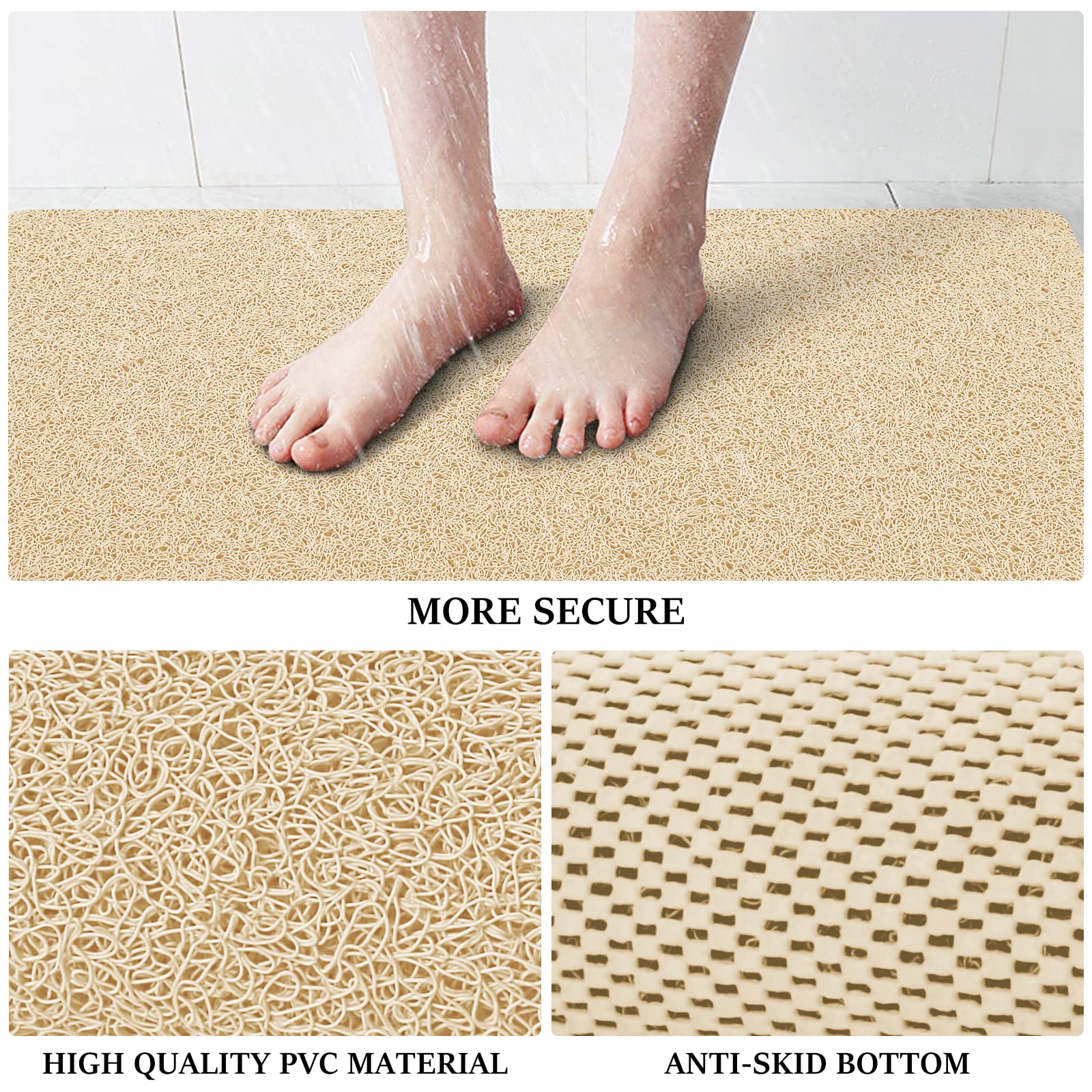 Luxstep Shower Mat Bathtub Mat,47X16 Inch, Non-Slip Bath Mat With Drain, Quick Drying Pvc Loofah Bathmat For Tub,Shower,Bathroom