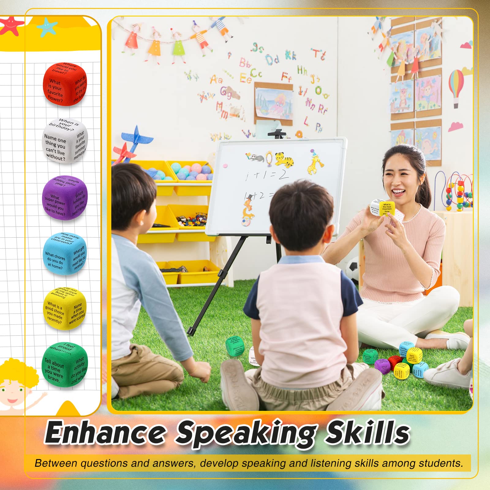 Hanaive 12 Pcs Learning Conversation Cubes Social Emotional Learning Activities Family Dice Game Speech Therapy For Kids Teacher