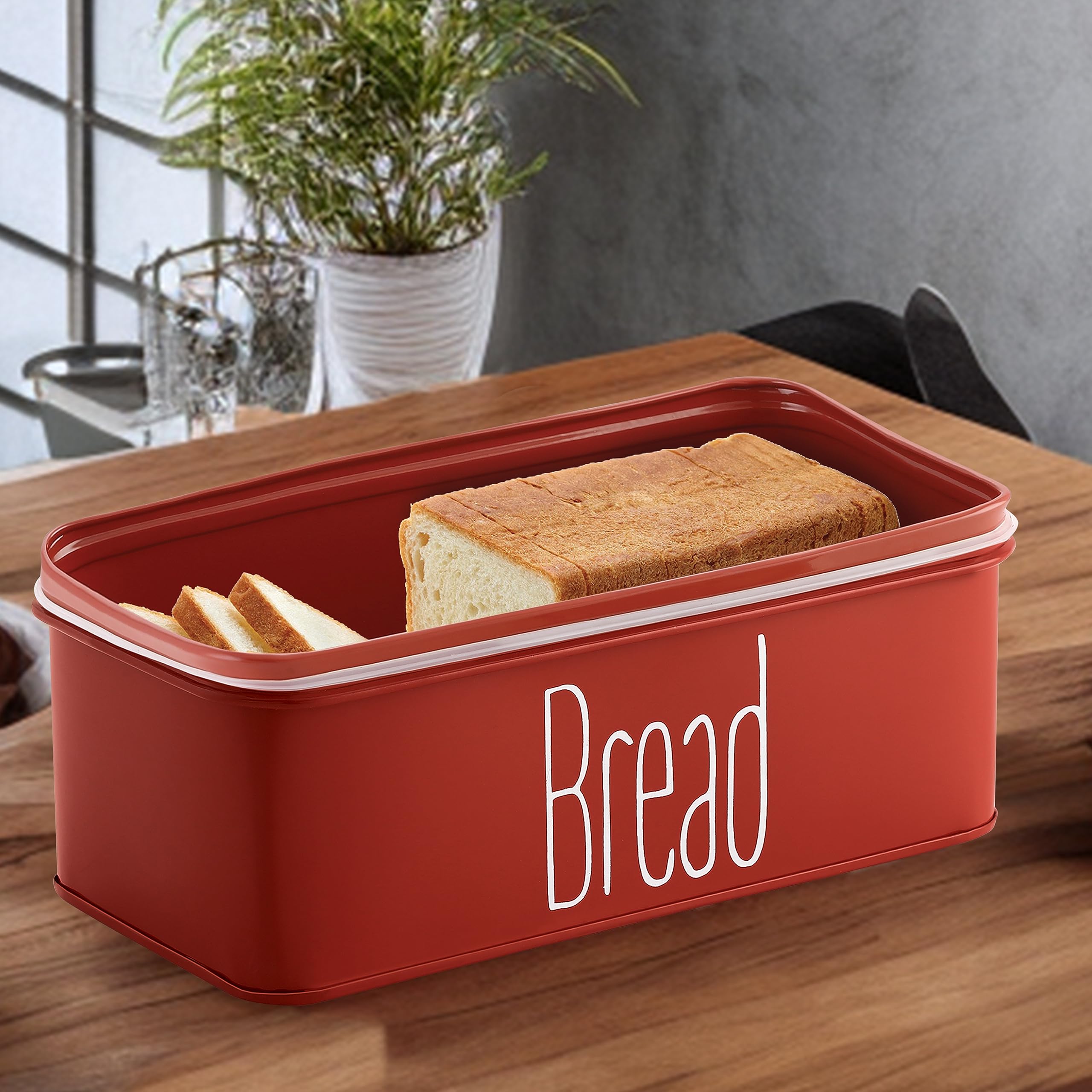 HAZEL Metal Bread Box with Handle Lid | 4100 ml Bread Storage Box for Kitchen | Bread Dispenser Box | Food Grade Storage Box for
