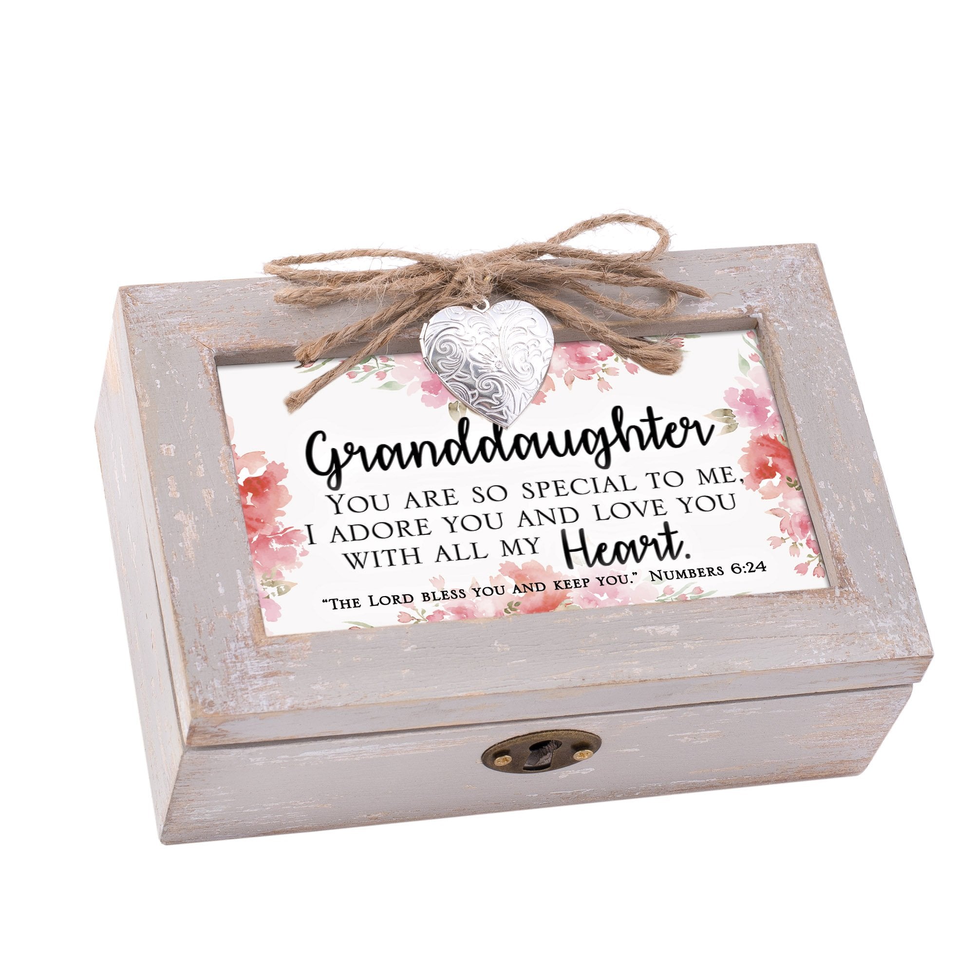 Cottage Garden Granddaughter Natural Taupe Wood Locket Petite Music Box Plays How Great Thou Art
