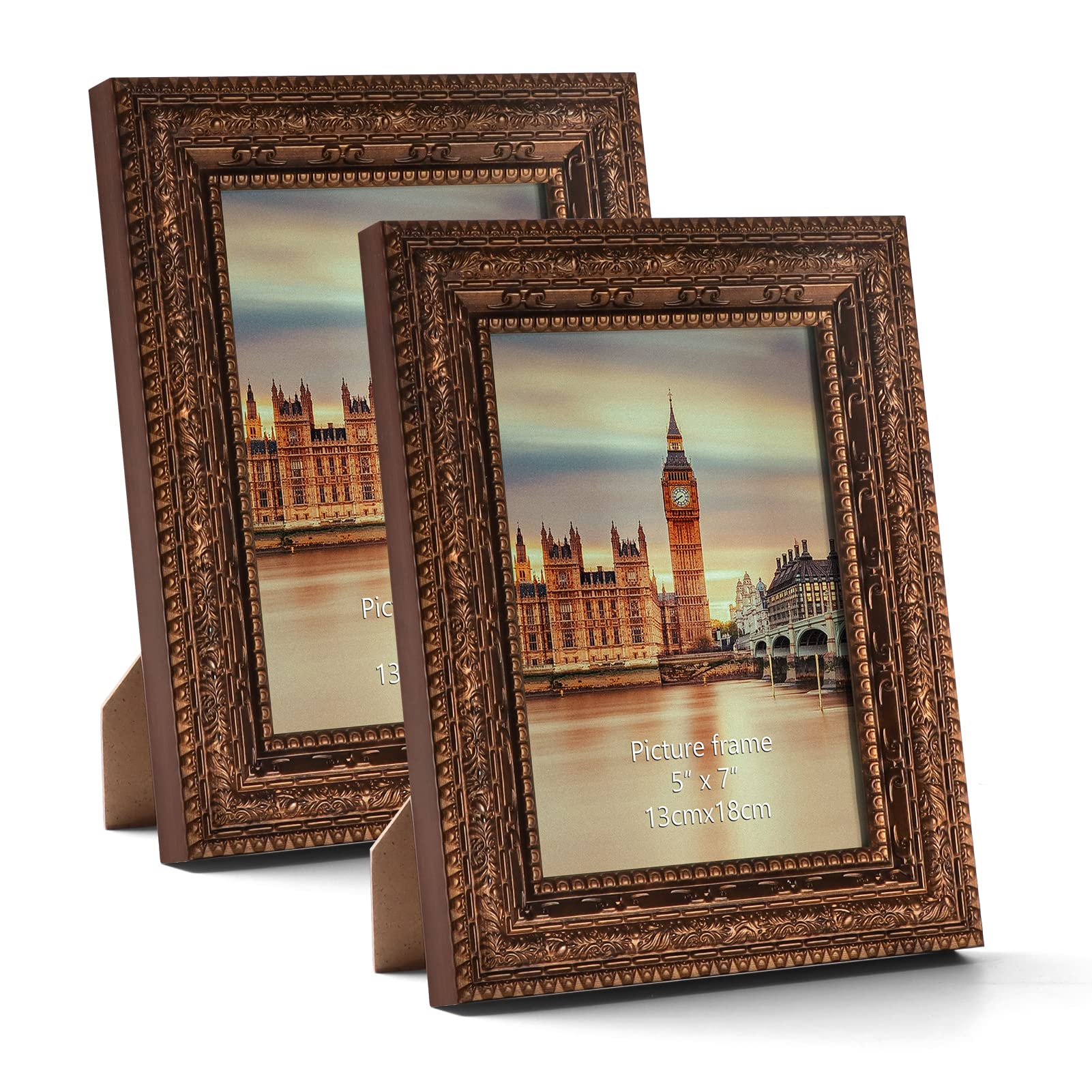 Edenseelake 5x7 Picture Frame Set of 2, Vintage Antique Ornate Photo Frame 5 by 7 for Tabletop or Wall, Bronze