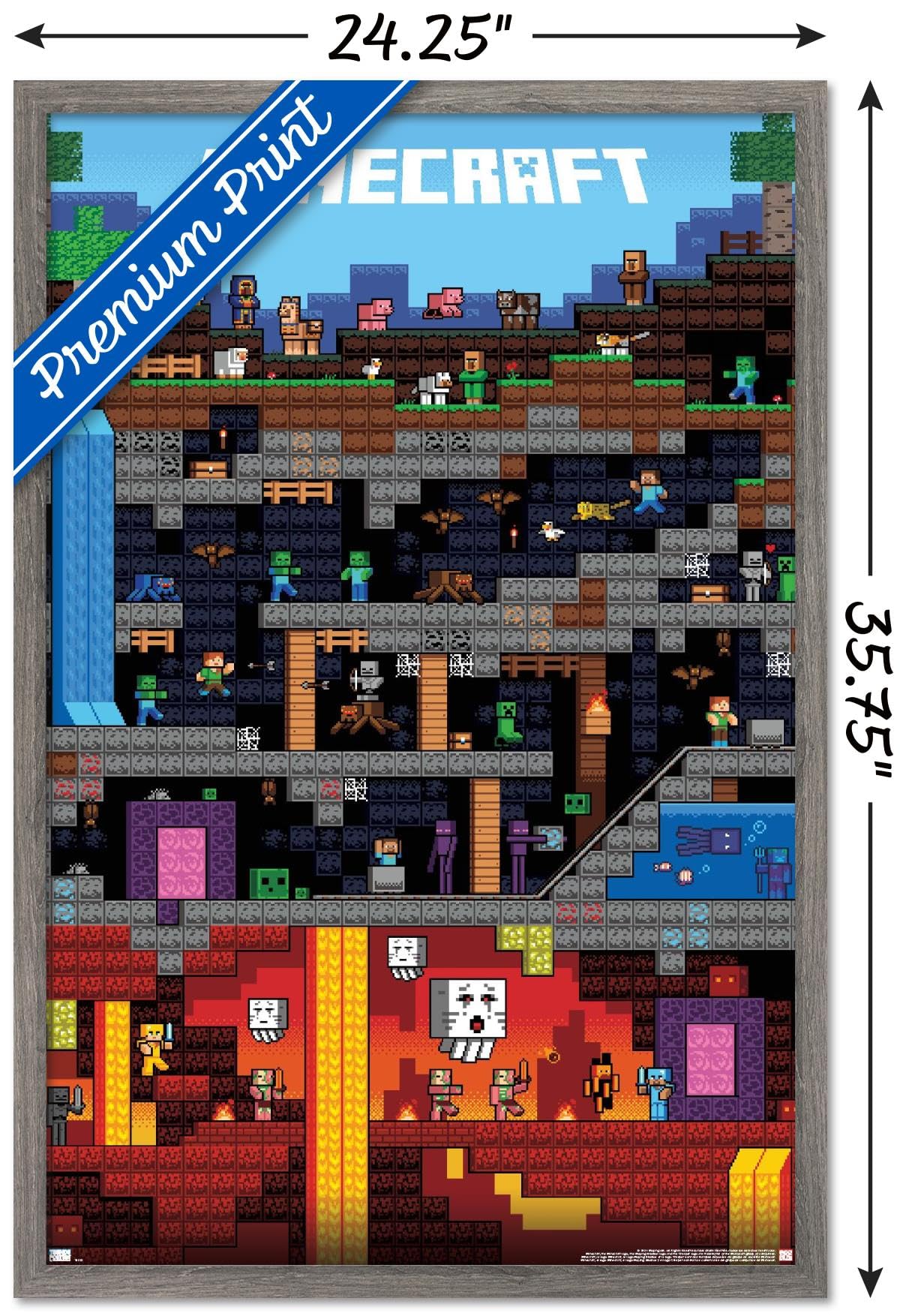 Trends International Minecraft - Worldly Wall Poster, 22.375'' X 34'', Barnwood Framed Version