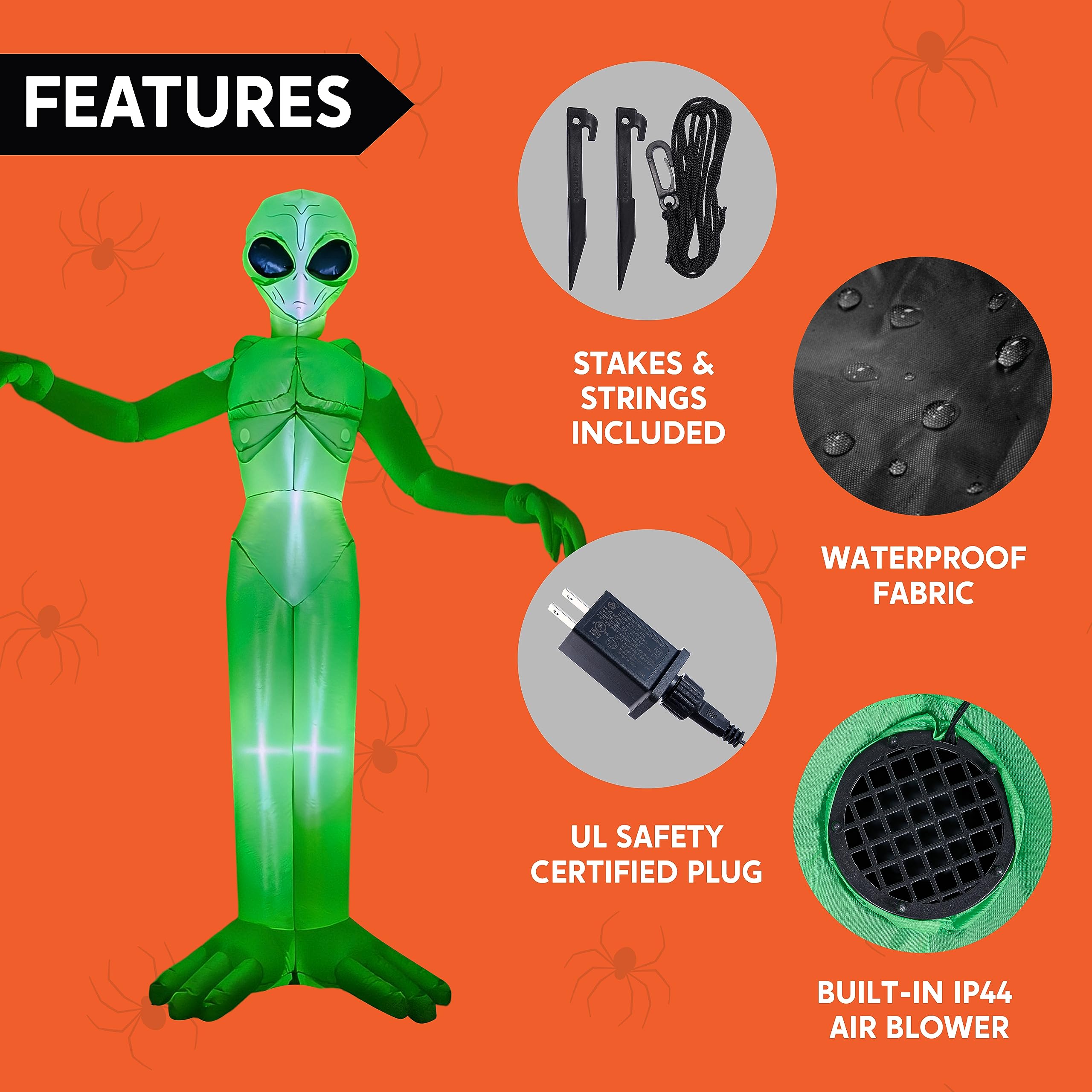 Joiedomi 9 FT Tall Halloween Inflatable Decoration Outside, Blow Up Alien Inflatable Outdoor Decor with Build-in LEDs for Hallow