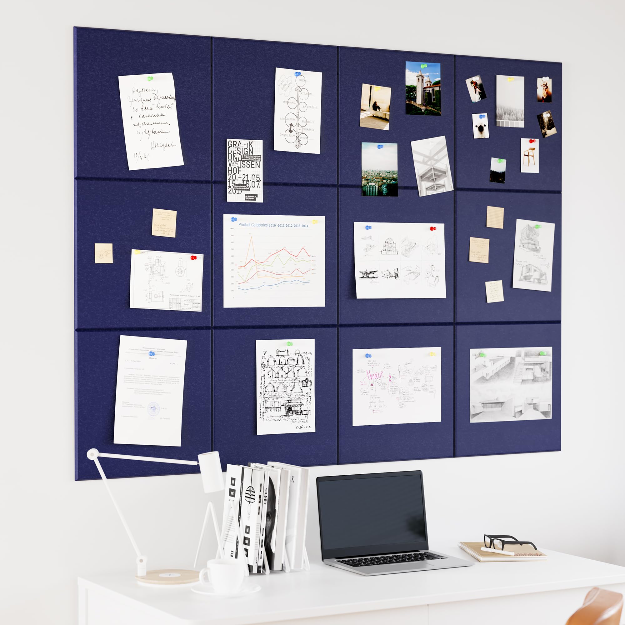 Neatsure Large Cork Board for Wall, 48 x 36 Bulletin Board with Pushpins, 12 Panels Felt Tiles Tack Push Pin Board for Office, D