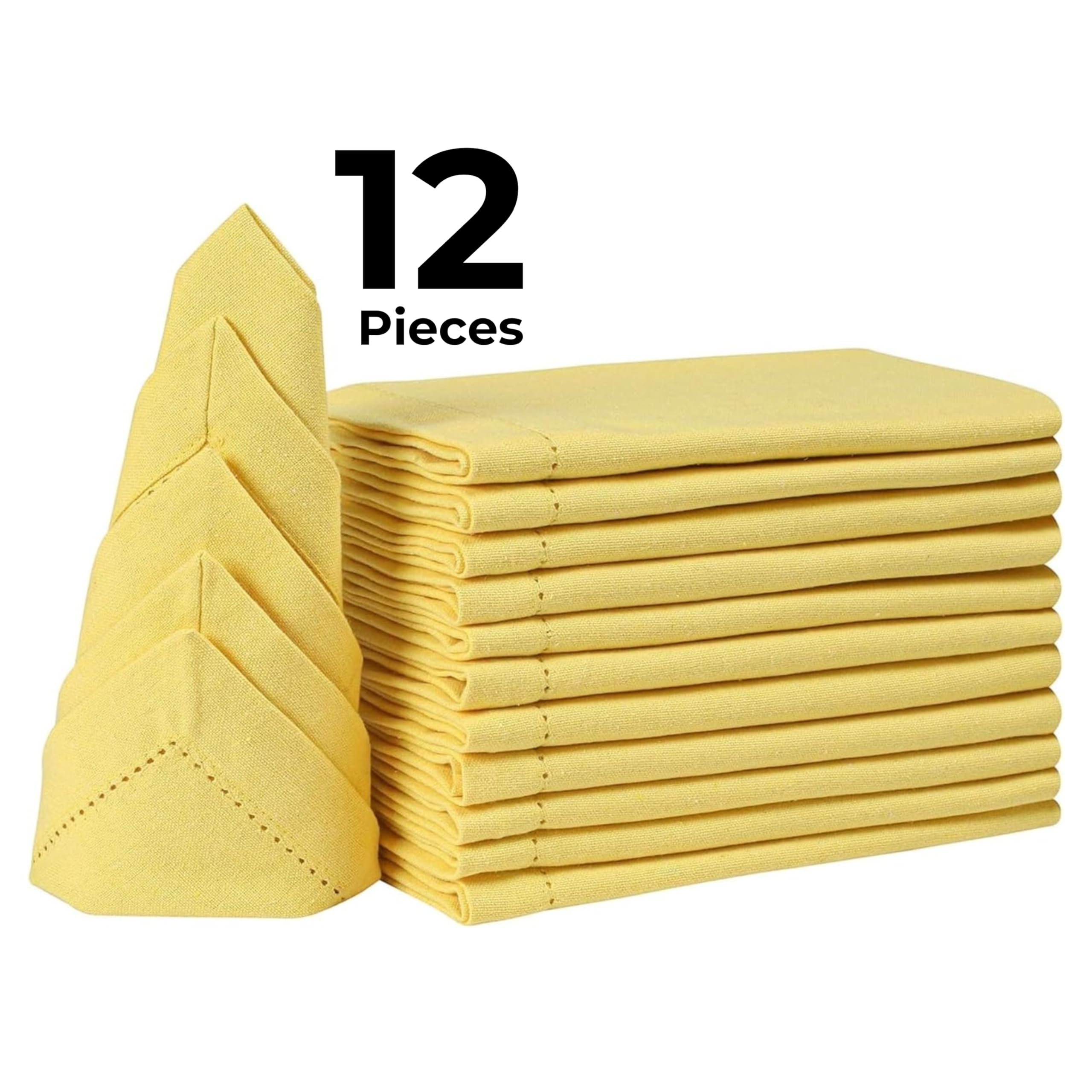 Wedding Napkin Set Of 12,Cotton Cloth Dinner Napkin 18X18 Sand Yellow With Hemstitched,Thanksgiving, Cocktails Napkins, Fabric N