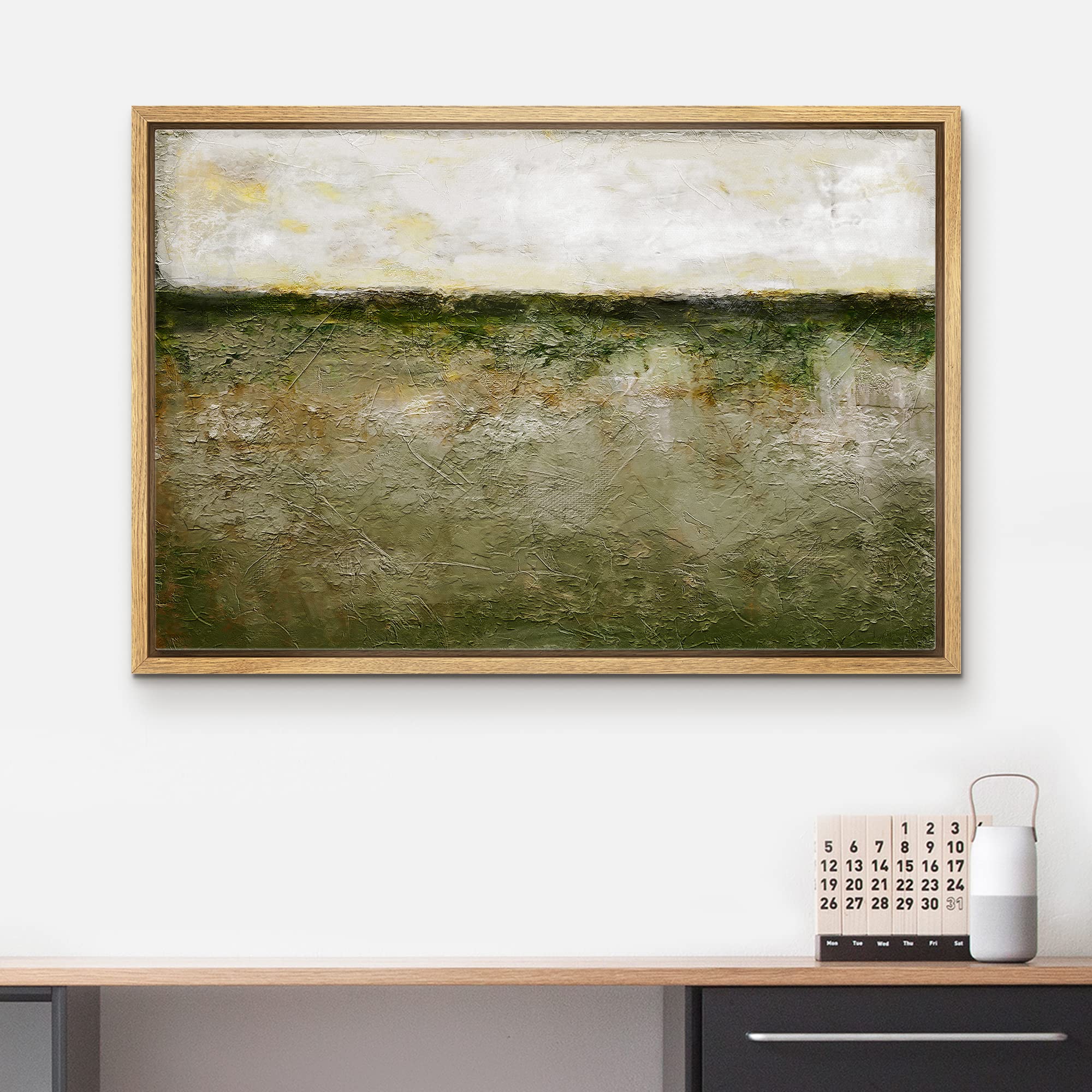 Wall26 Framed Canvas Print Wall Art Pastel Grunge Minimal Green Valley Landscape Abstract Shapes Illustrations Modern Art Decora