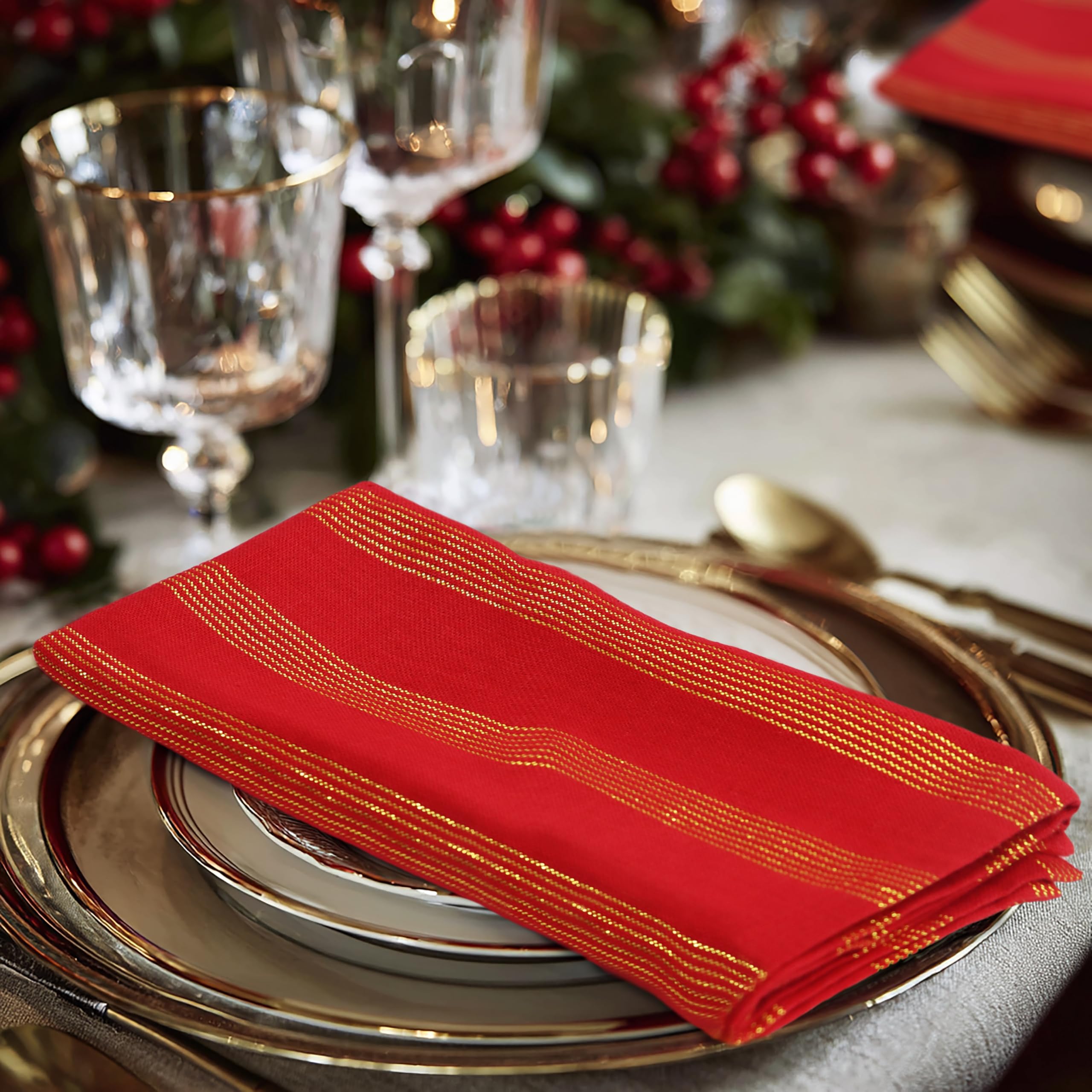 COTTON CRAFT Christmas Dinner Napkins - Set of 12 Cotton Cloth Napkins - Soft Reusable Washable - Xmas Festive Party Holiday Tab