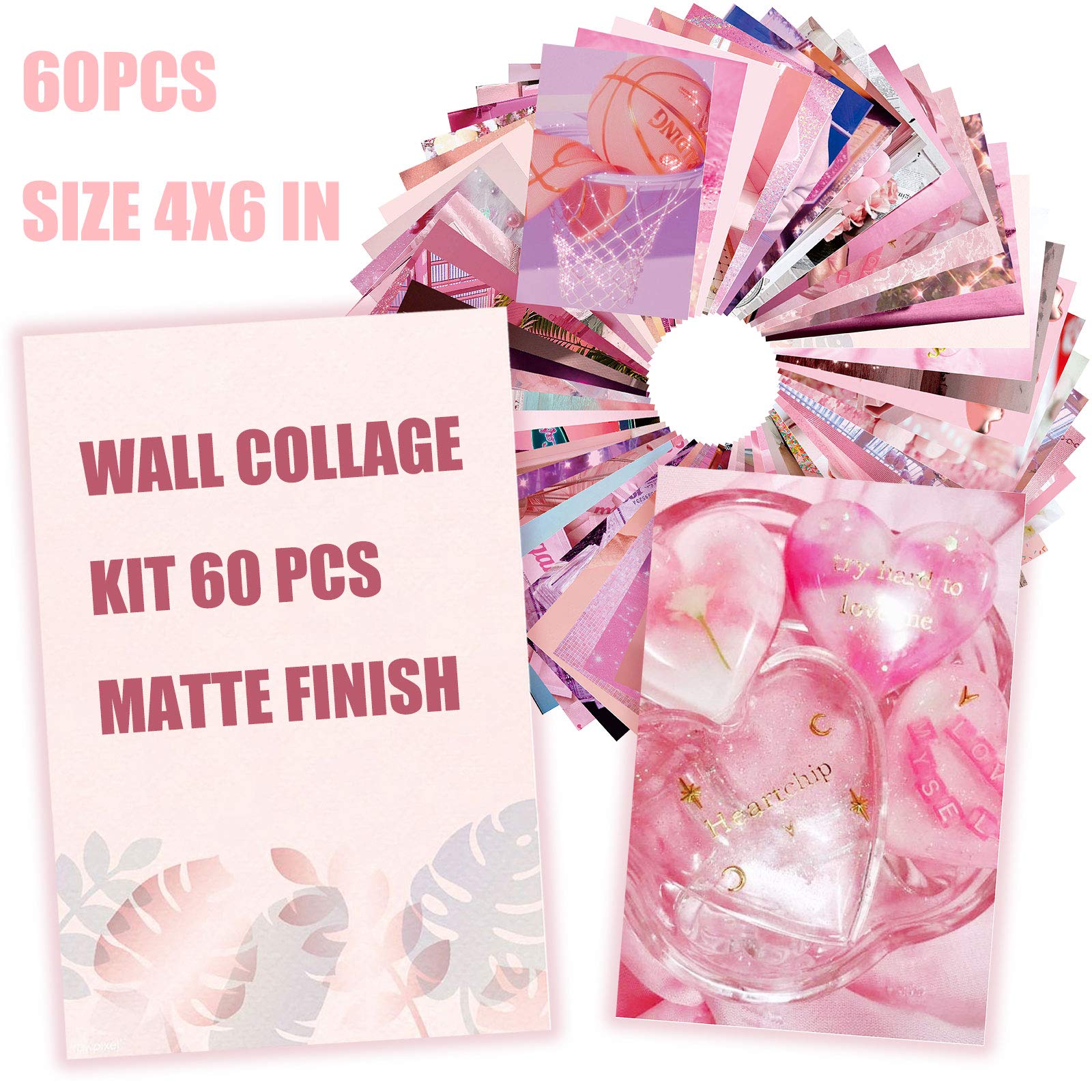 Tenare 60 Pcs Pink Aesthetic Picture For Wall Collage Rose Pink Collage Kit Room Decor For Teen Girls Pink Posters For Bedroom C