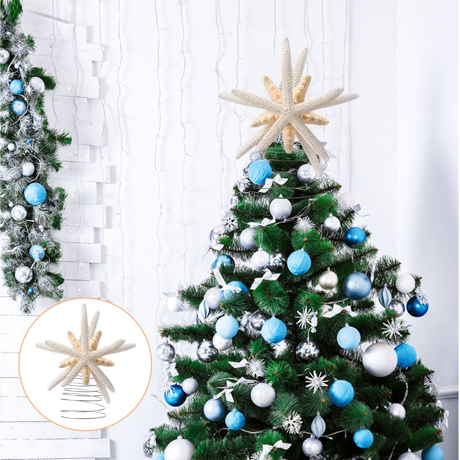 Demissle Natural Starfish Tree Topper Beach Christmas Tree Topper 6 Inch Starfish Treetop Decoration Coastal Christmas Holiday D