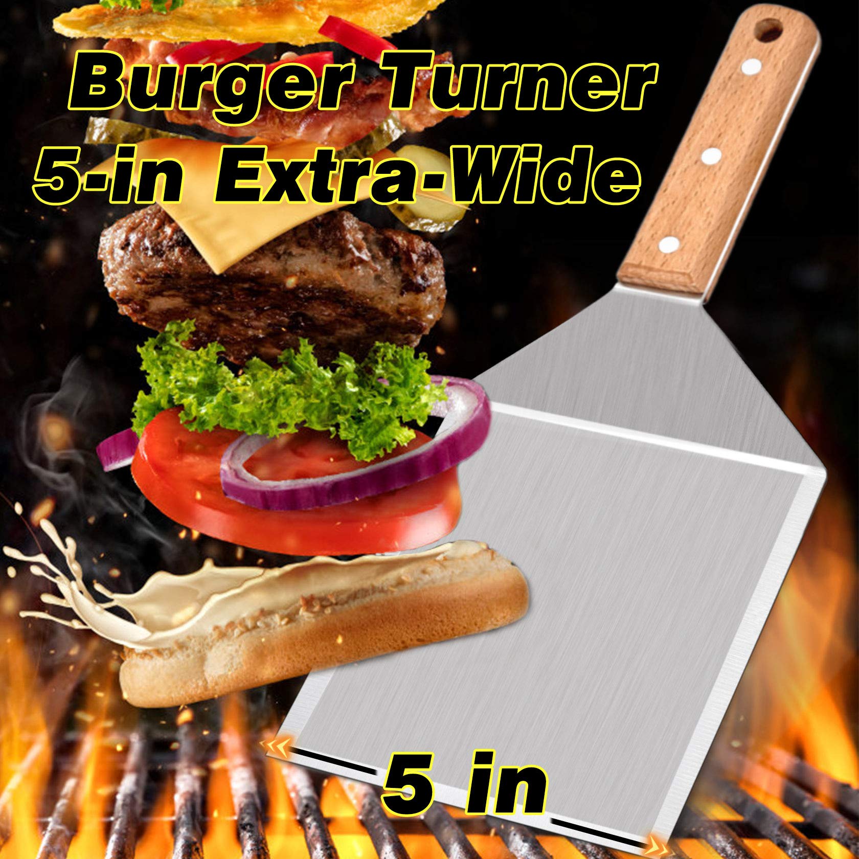 Metal Spatula Set Of 2, Leonyo Stainless Steel Griddle Hamburger Spatula, As Barbecue Turner Grilling Bbq Griddle Accessories, T