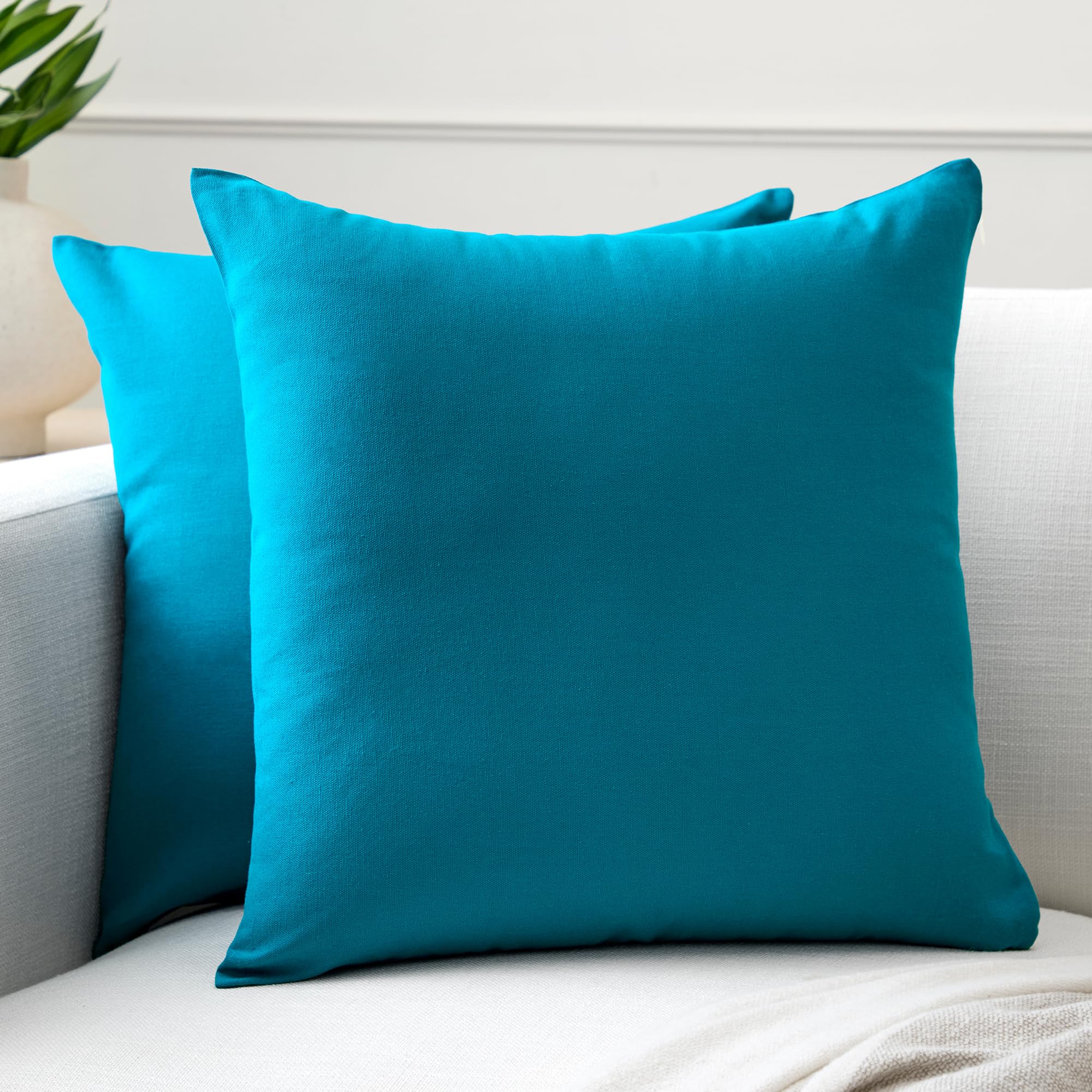 Encasa Xo Throw Pillow Covers 20X20 In Set Of 2 Azul Blue | No Inserts | Cotton Pillow Covers For Living Room, Bed, Sofa, Couch 
