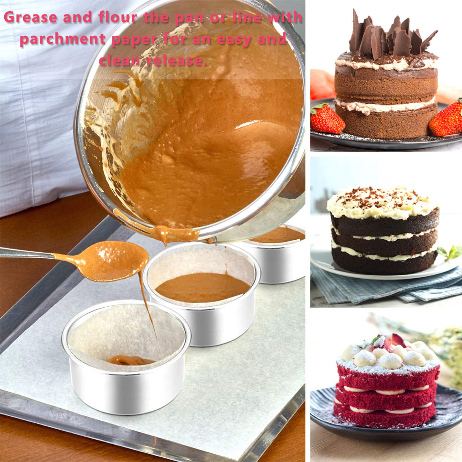 E-Far 4 Inch Small Cake Pan Set Of 3, Stainless Steel Mini Round Smash Cake Baking Pans, Non-Toxic & Healthy, Mirror Finish & Di