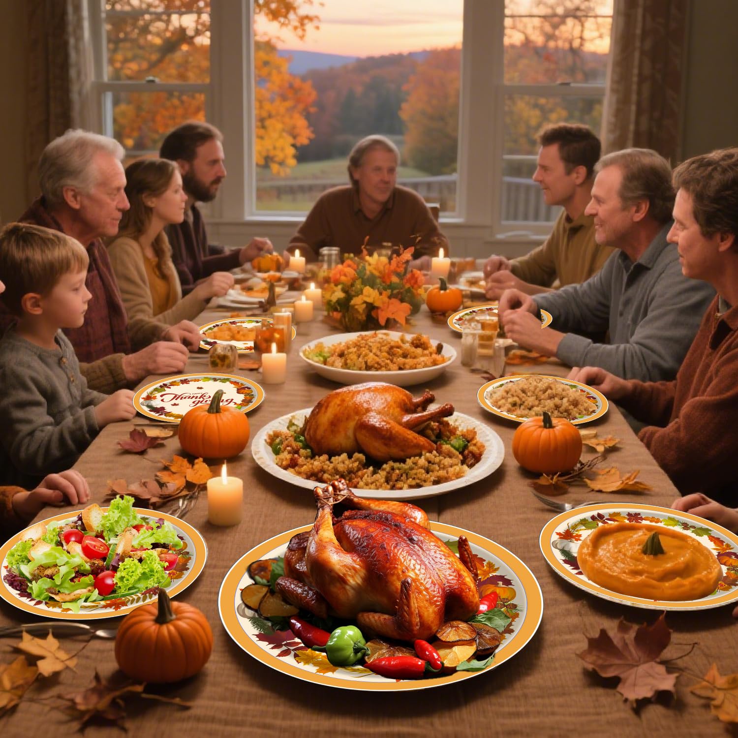 250pcs Thanksgiving Paper Plate Tableware Set with Utensils, Fall Party Supplies Dinnerware Serve 50 Guest, Maple Disposable Pla