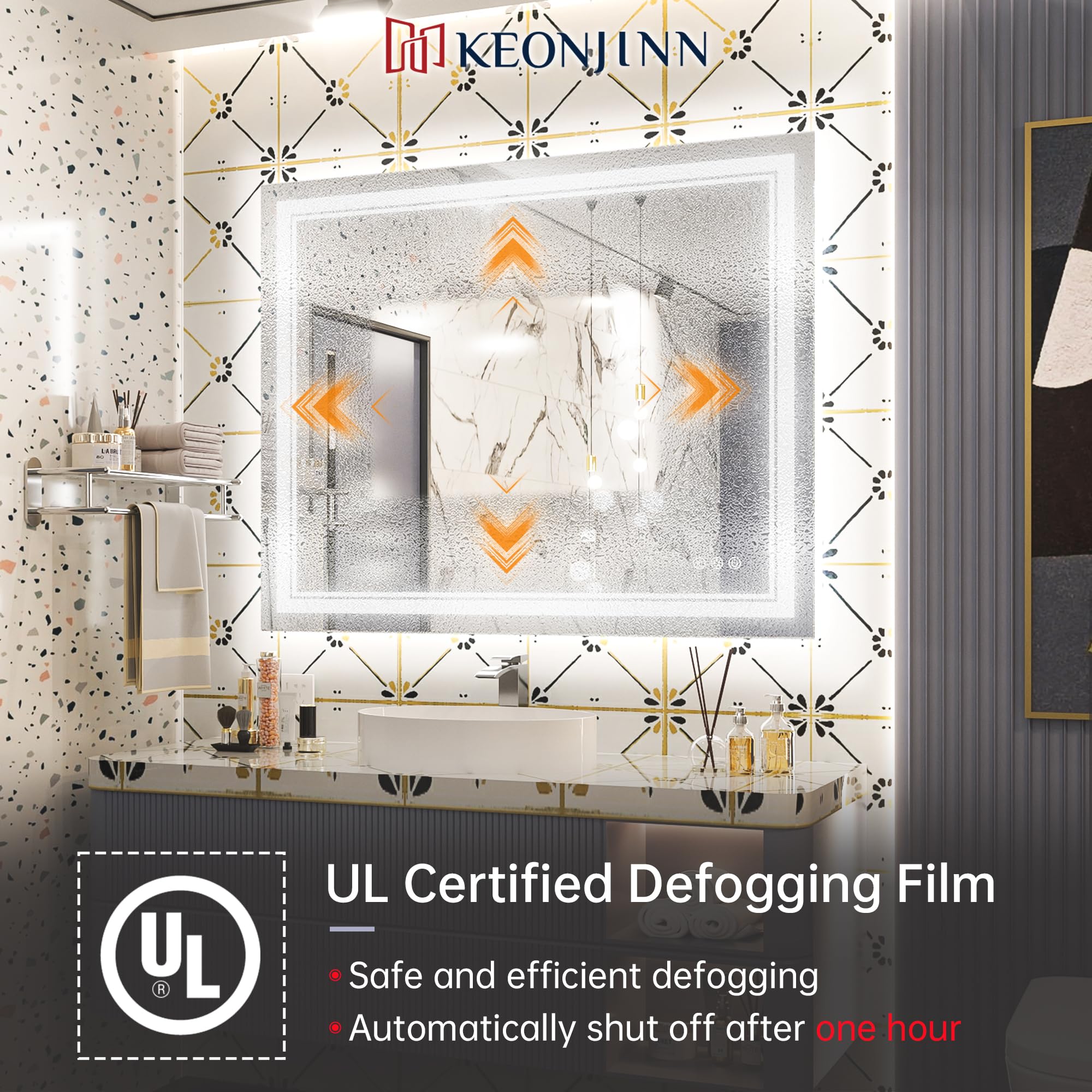 Keonjinn Led Bathroom Mirror 40    X 32    With Frontlit And Backlit, Stepless 3 Colors Temperature & Dimmable Wall Mirror, Ul L