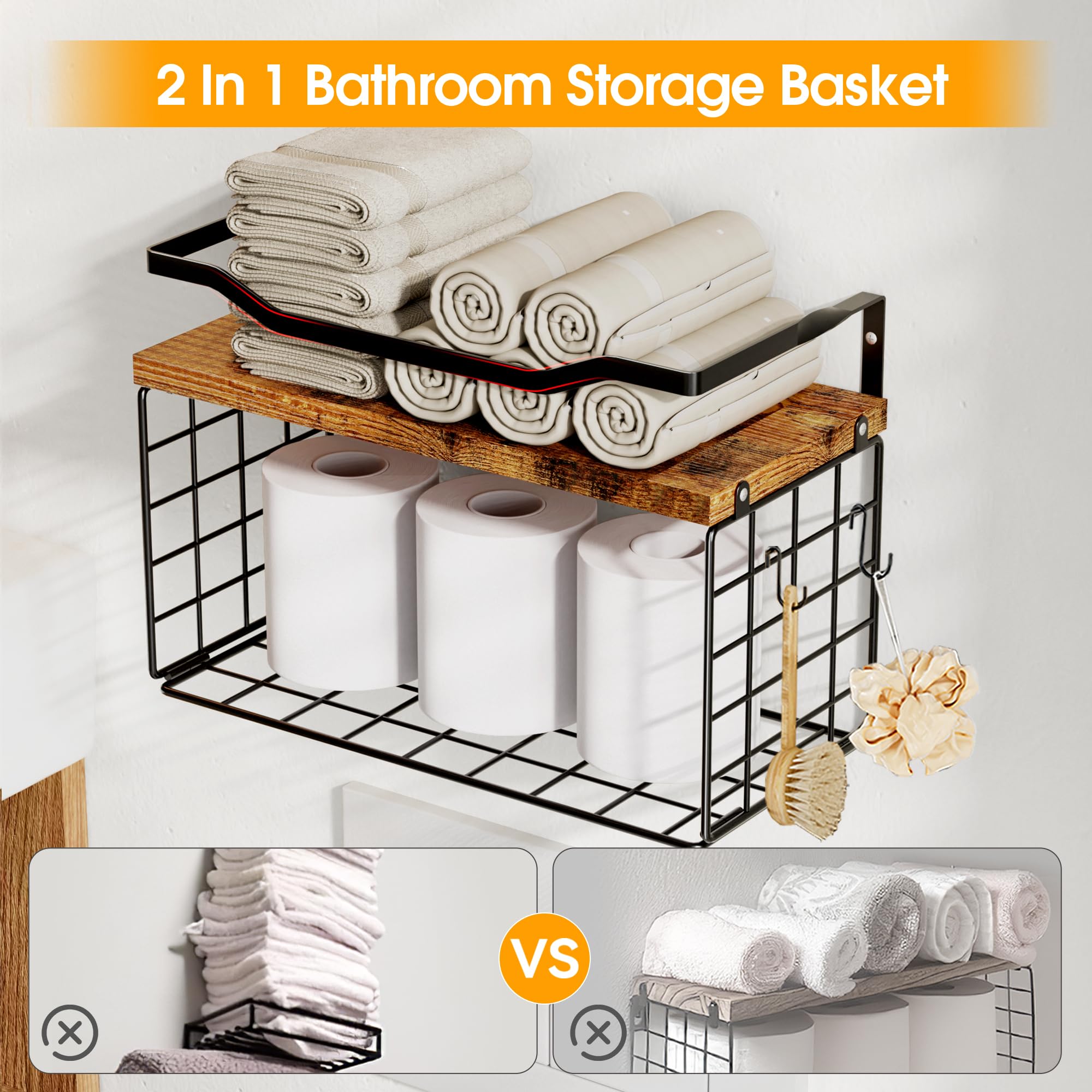 Lidtop Towel Racks For Bathroom,Towel Rack Wall Mounted, 6 Tier Rolled Or Folded Towel Holder With Floating Shelves, Bathroom To